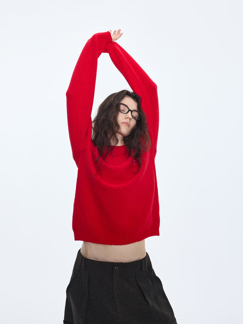 Cotton‑Blend Fine‑Knit Sweater