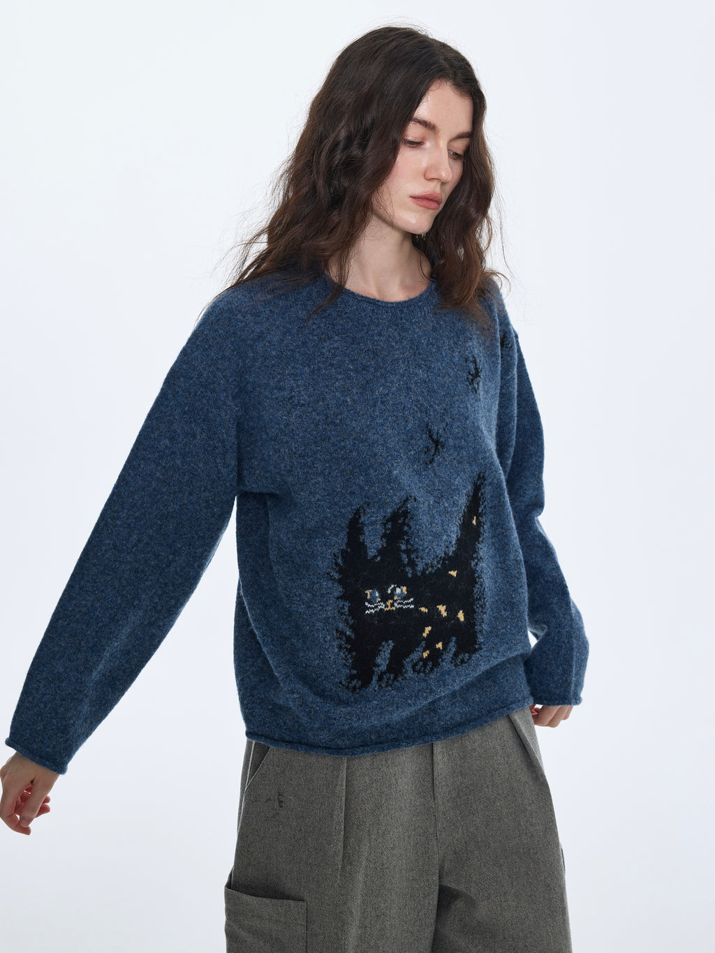 Tejido de punto jacquard de gato en mezcla de lana