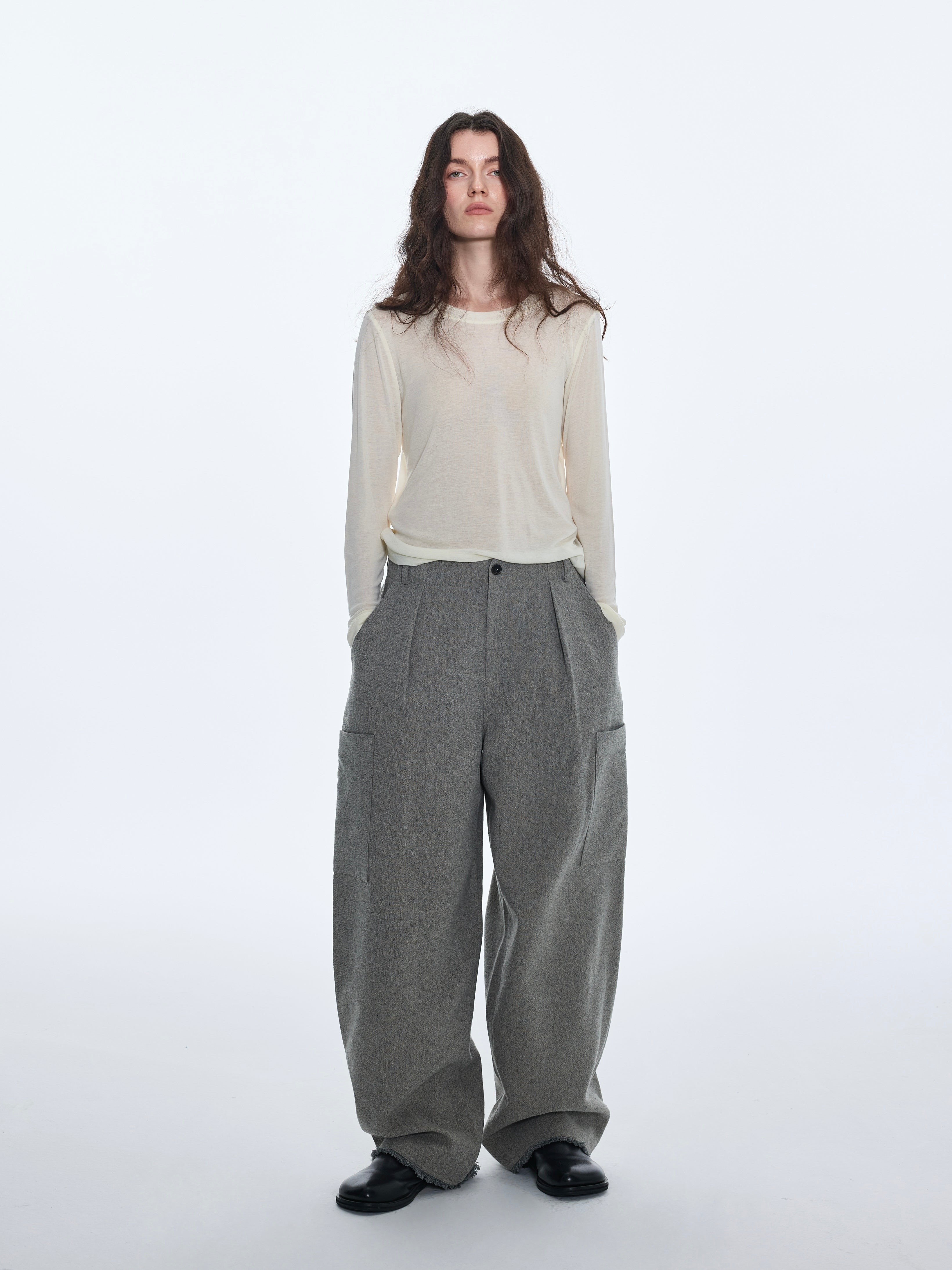 Pantalon à poches en laine mélangée 