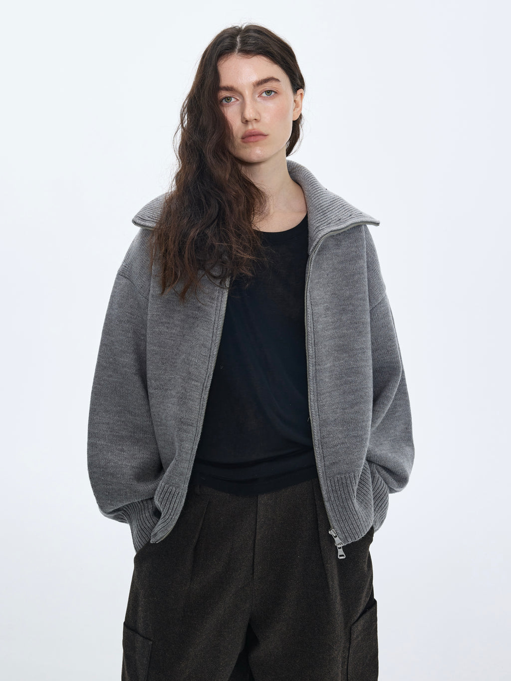 Double‑Zipper Knit Cardigan