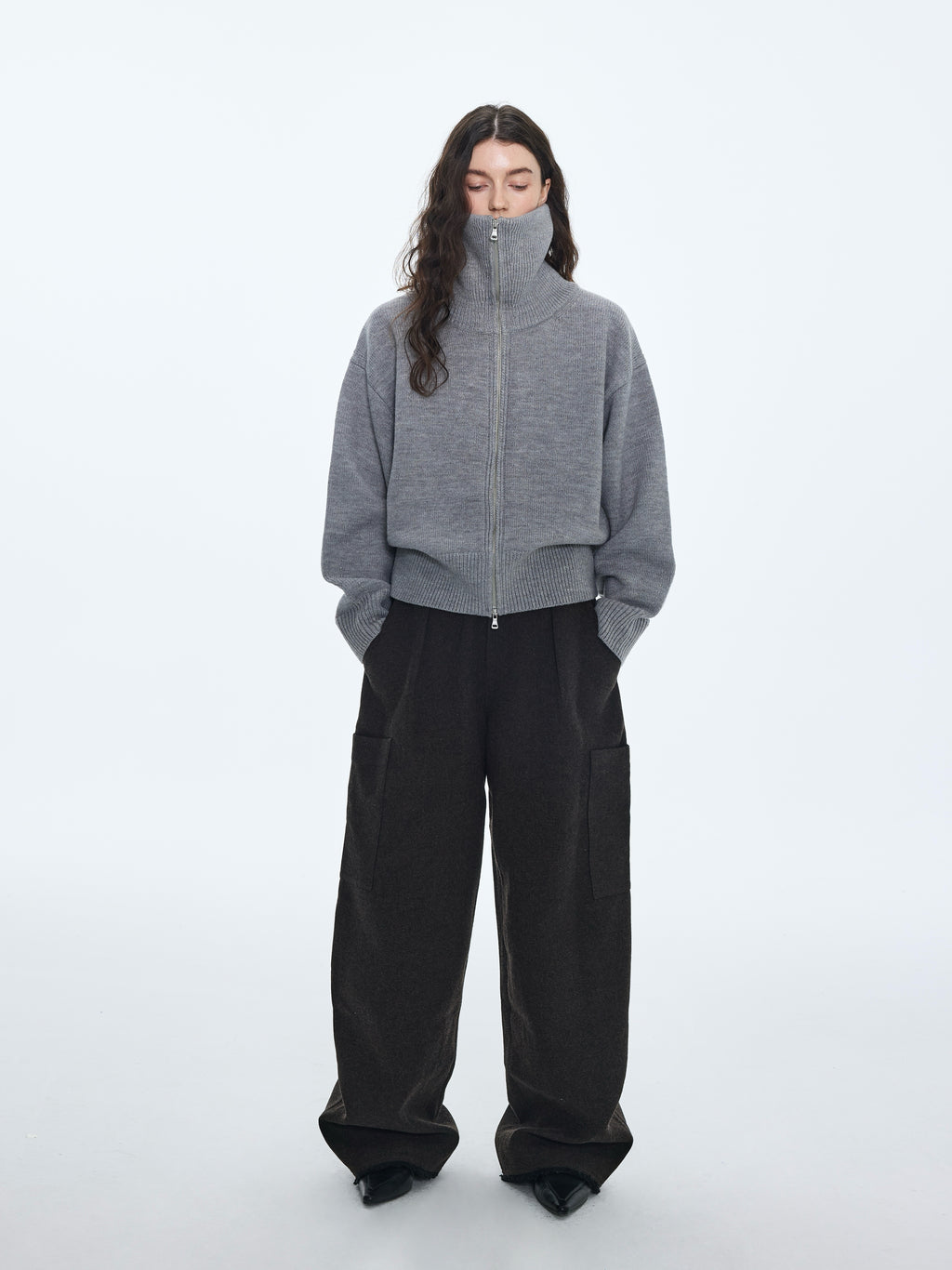 Double‑Zipper Knit Cardigan