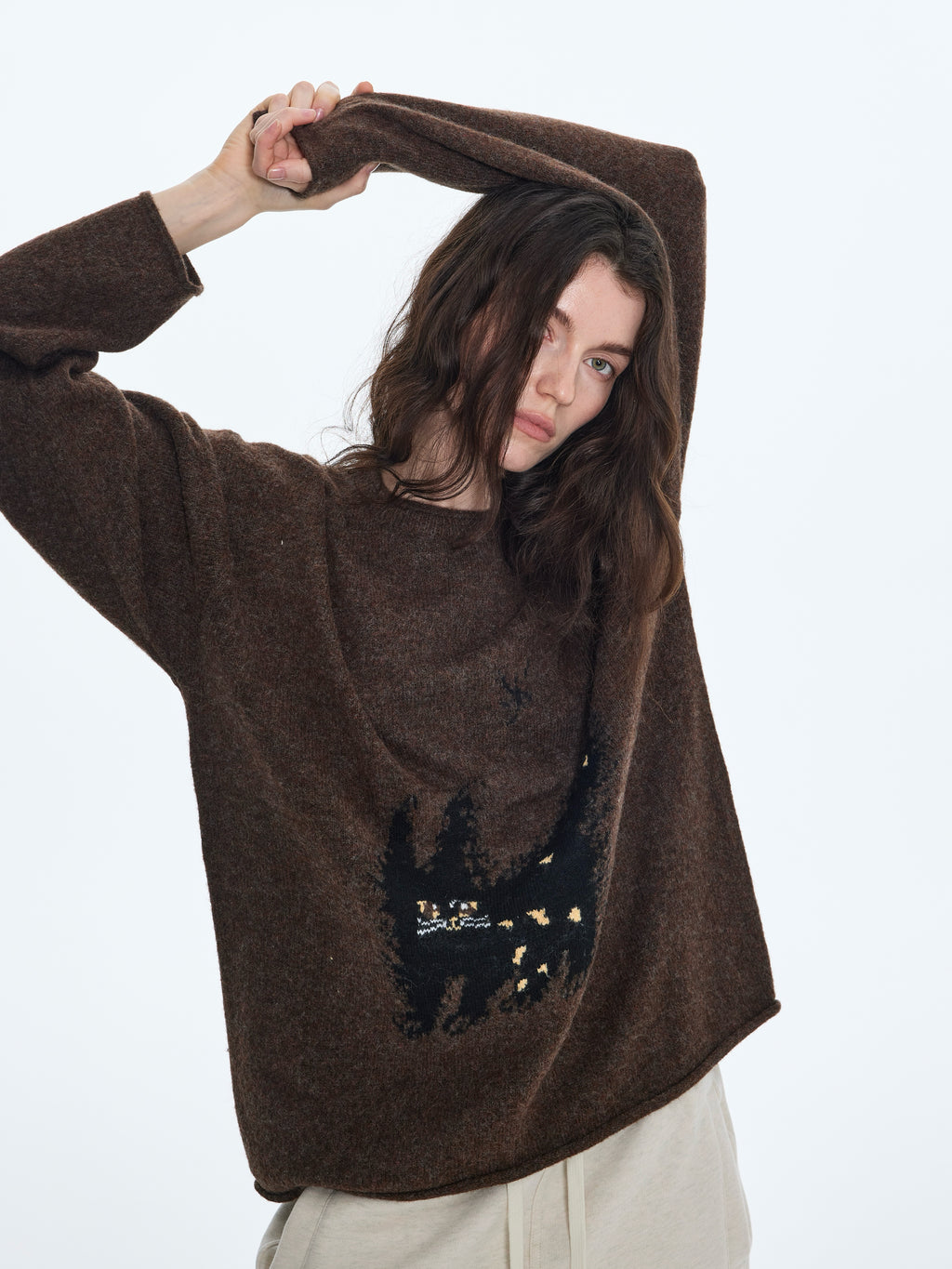 Tejido de punto jacquard de gato en mezcla de lana