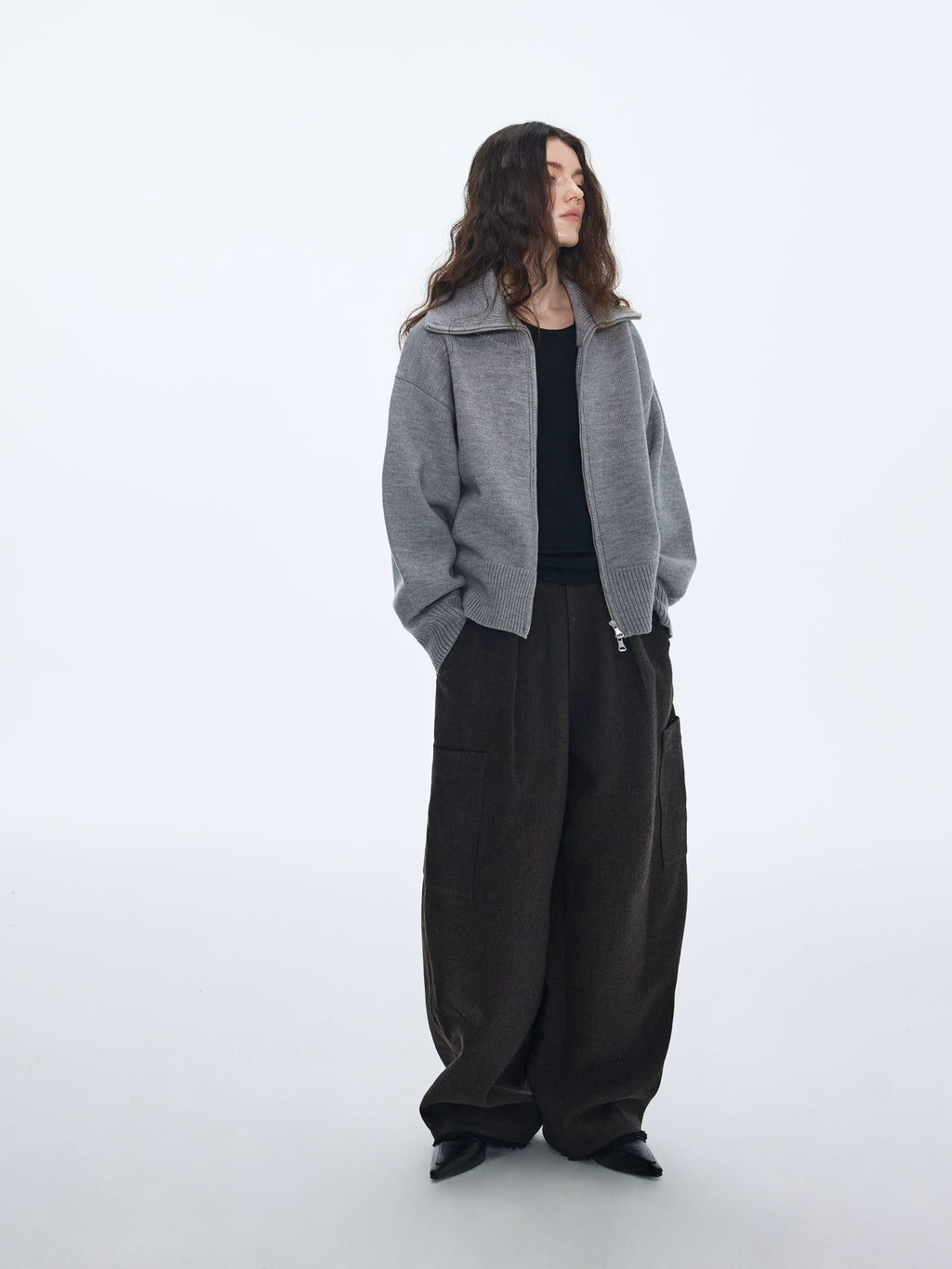 Double‑Zipper Knit Cardigan