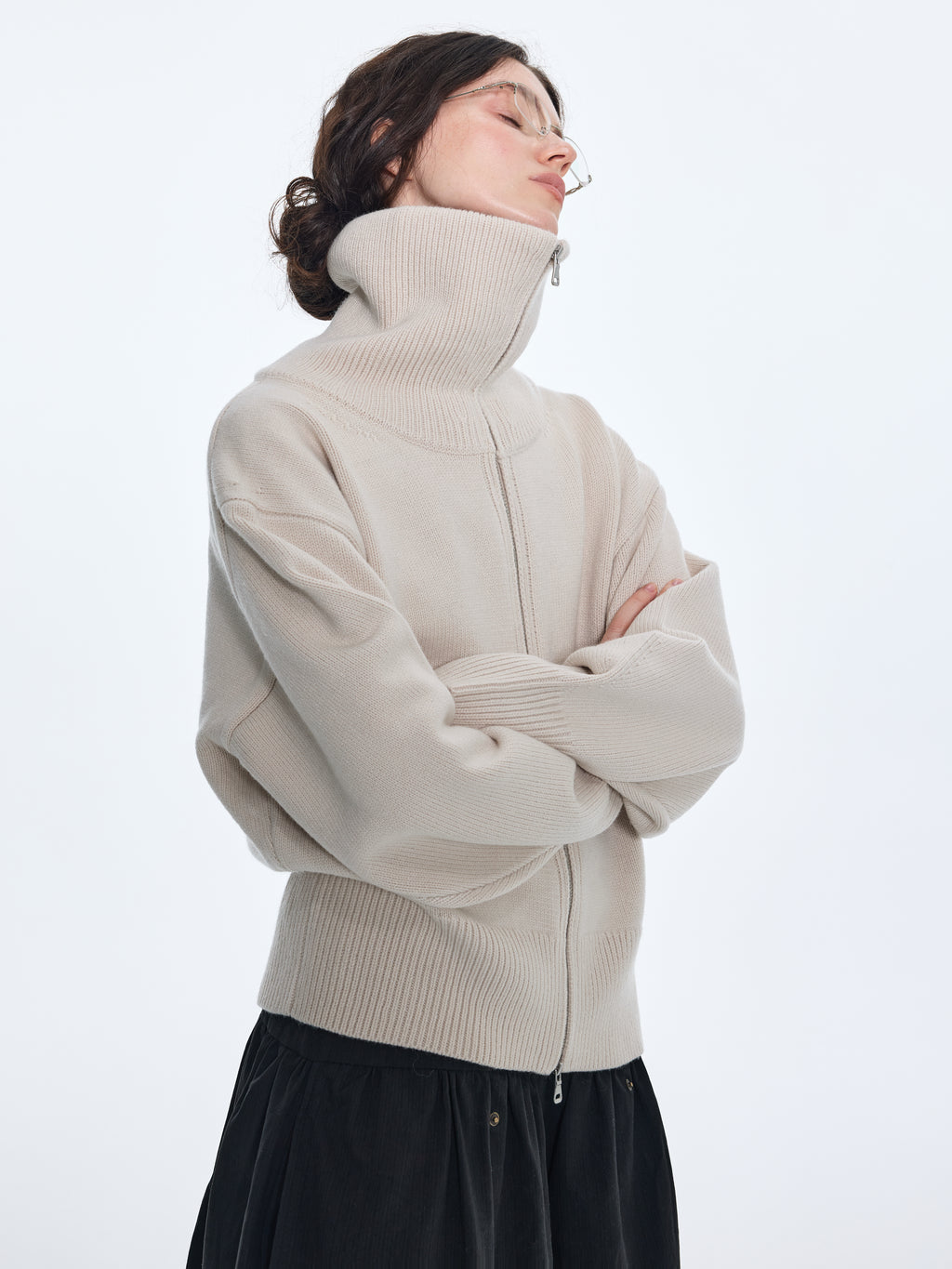 Double‑Zipper Knit Cardigan