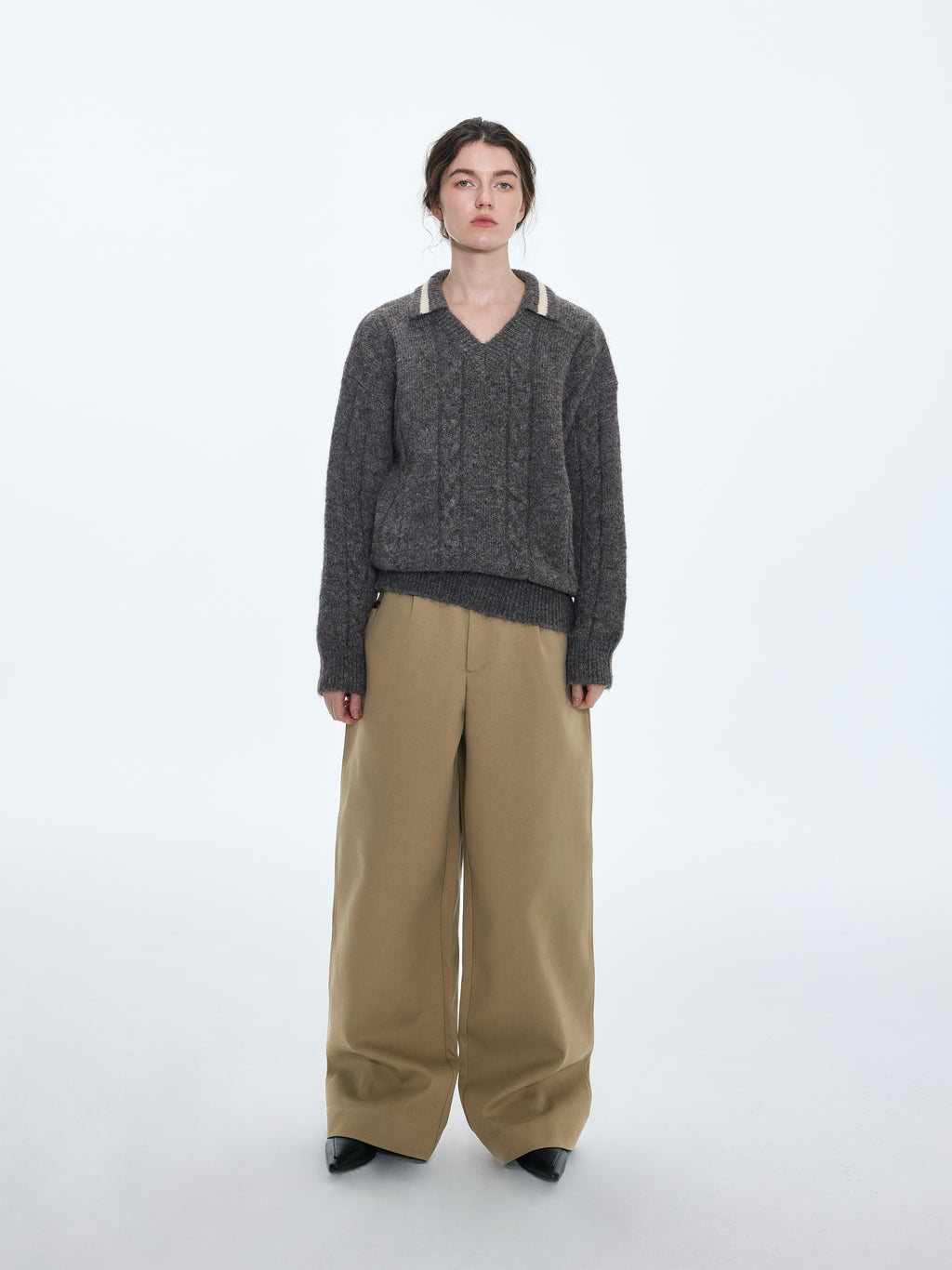 Pantalon à boutons latéraux en lyocell et coton 