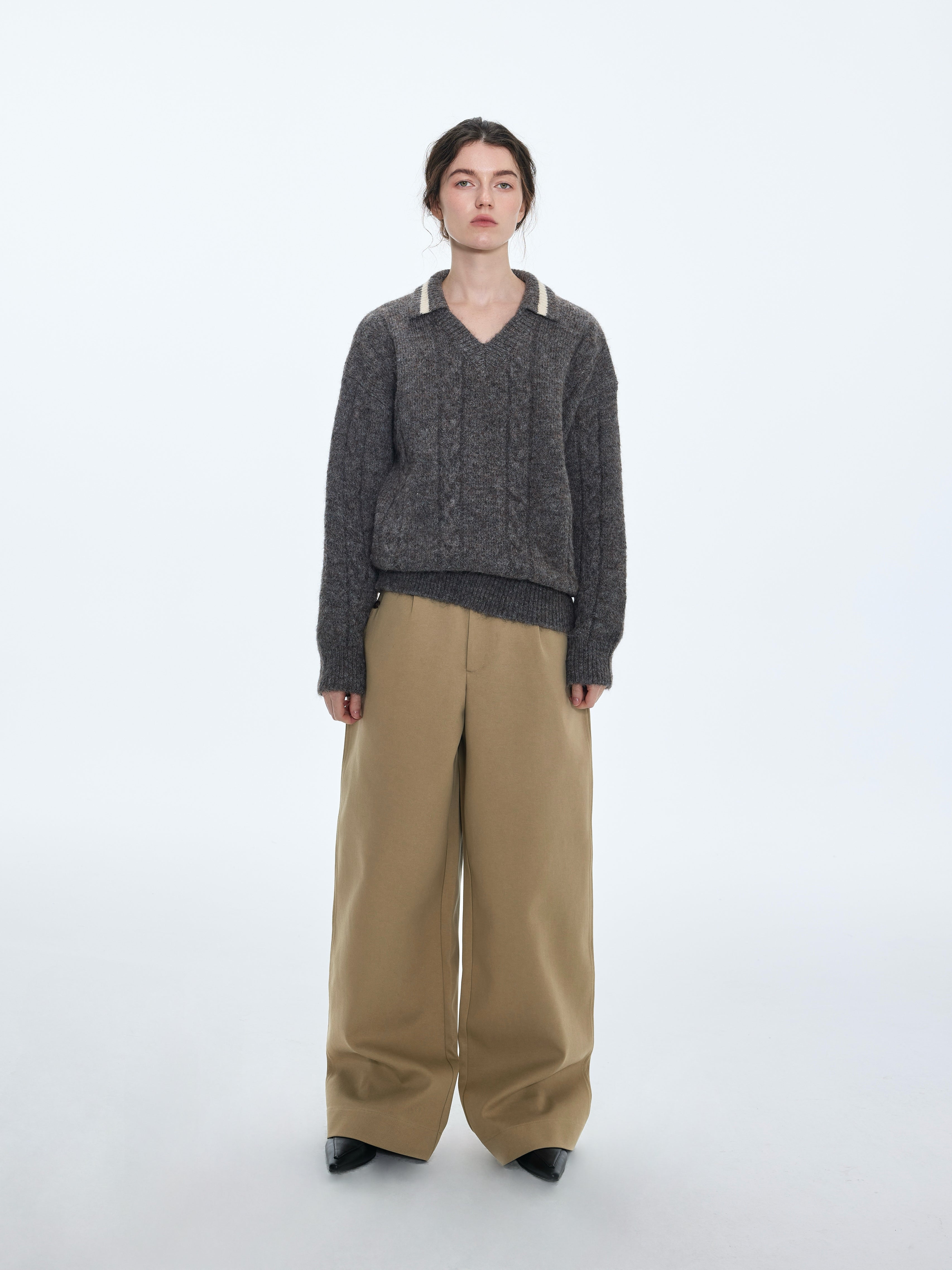 Pantalon à boutons latéraux en lyocell et coton 