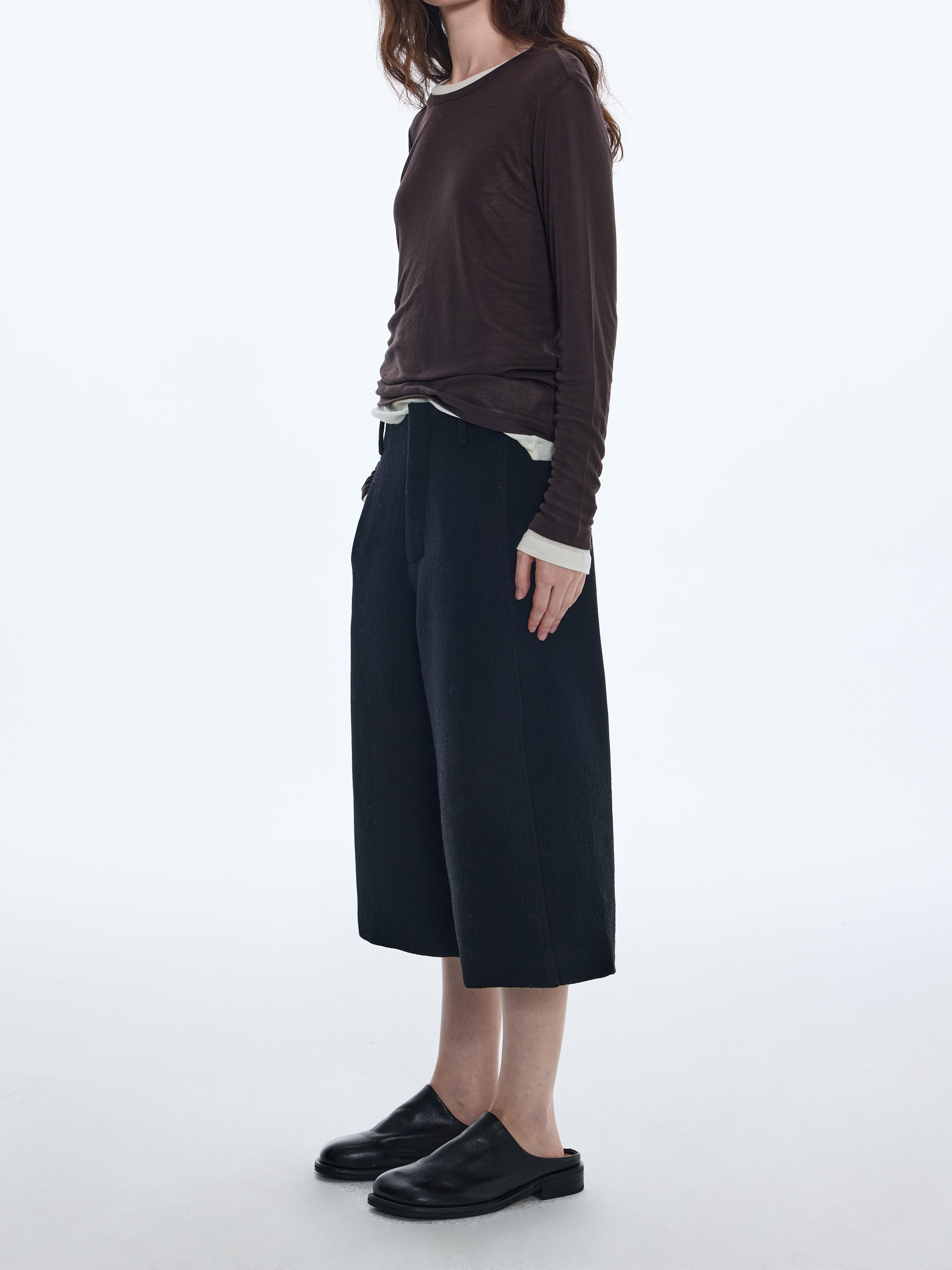 Pantalon court en laine texturée mélangée