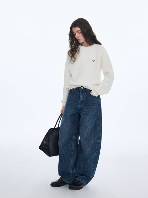Curved‑Seam Bamboo‑Texture Jeans