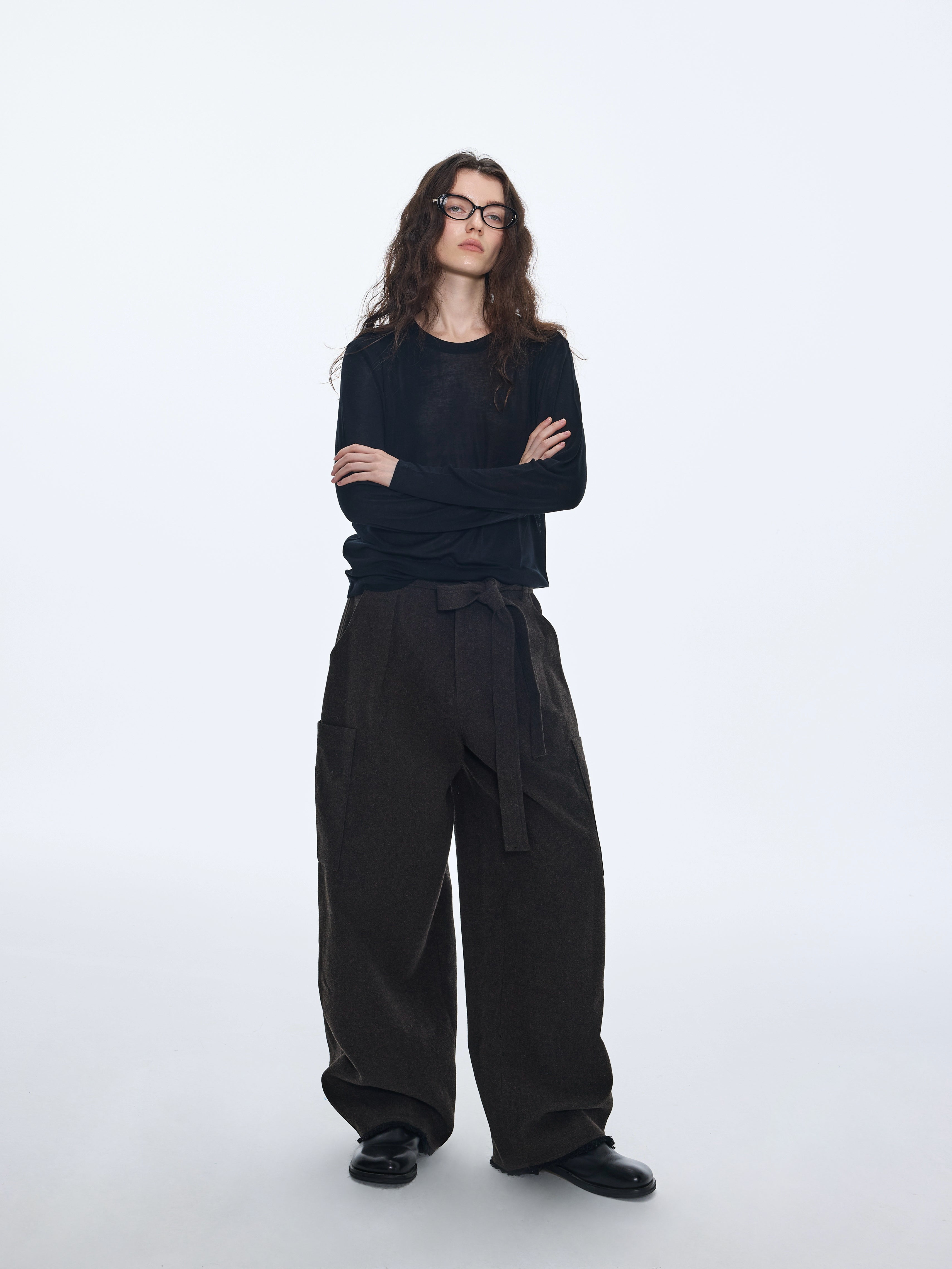 Pantalon à poches en laine mélangée 