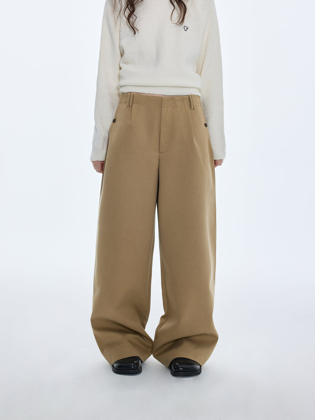 Pantalon à boutons latéraux en lyocell et coton 