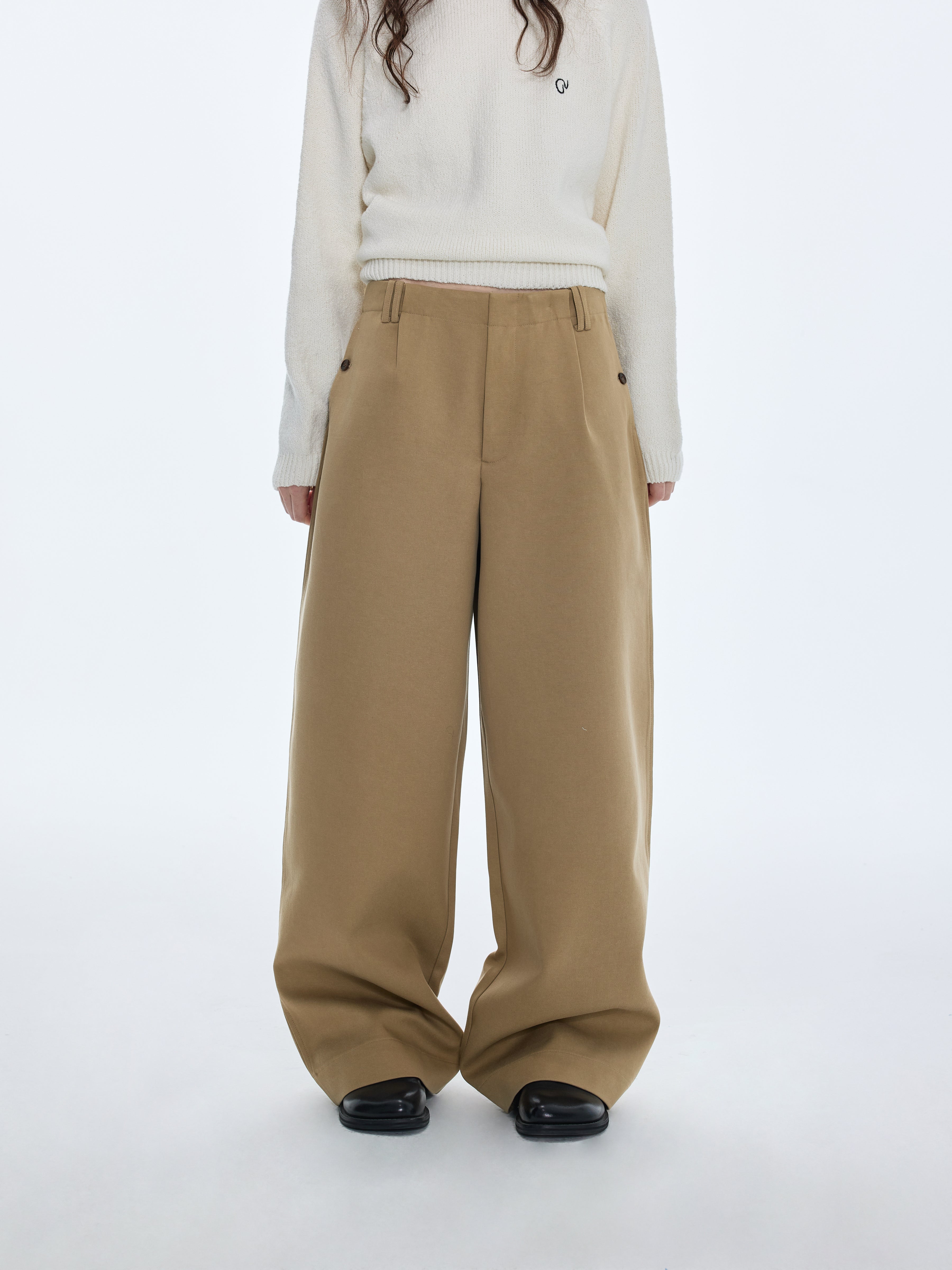 Pantalon à boutons latéraux en lyocell et coton 