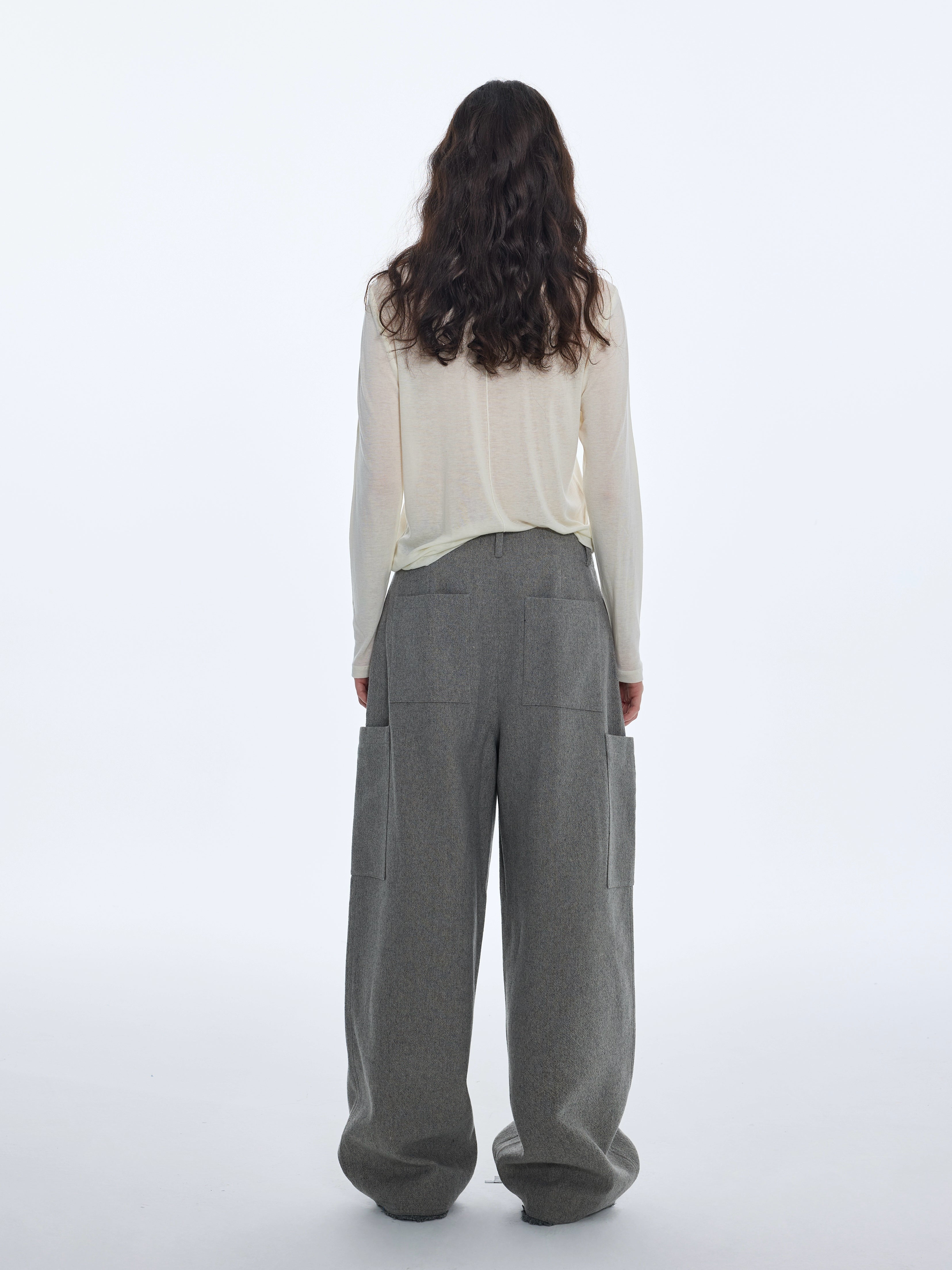 Pantalon à poches en laine mélangée 