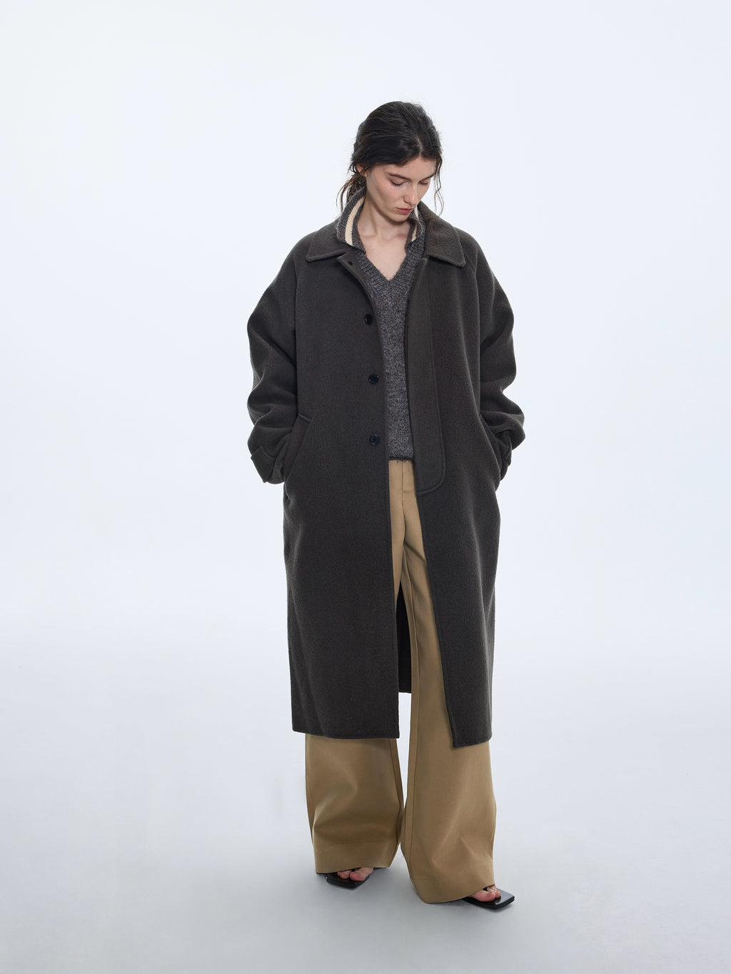 Pantalon à boutons latéraux en lyocell et coton 