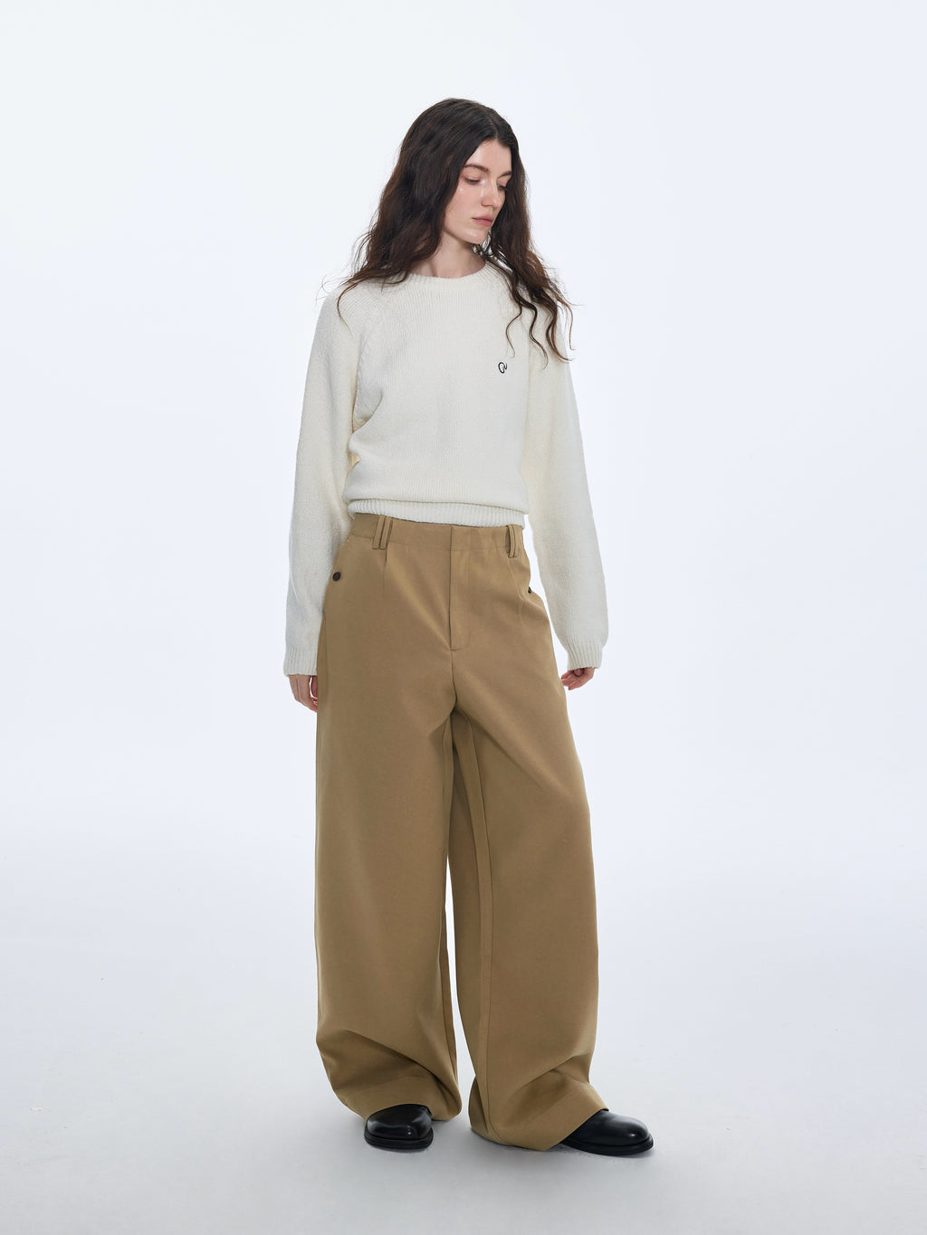 Pantalon à boutons latéraux en lyocell et coton 