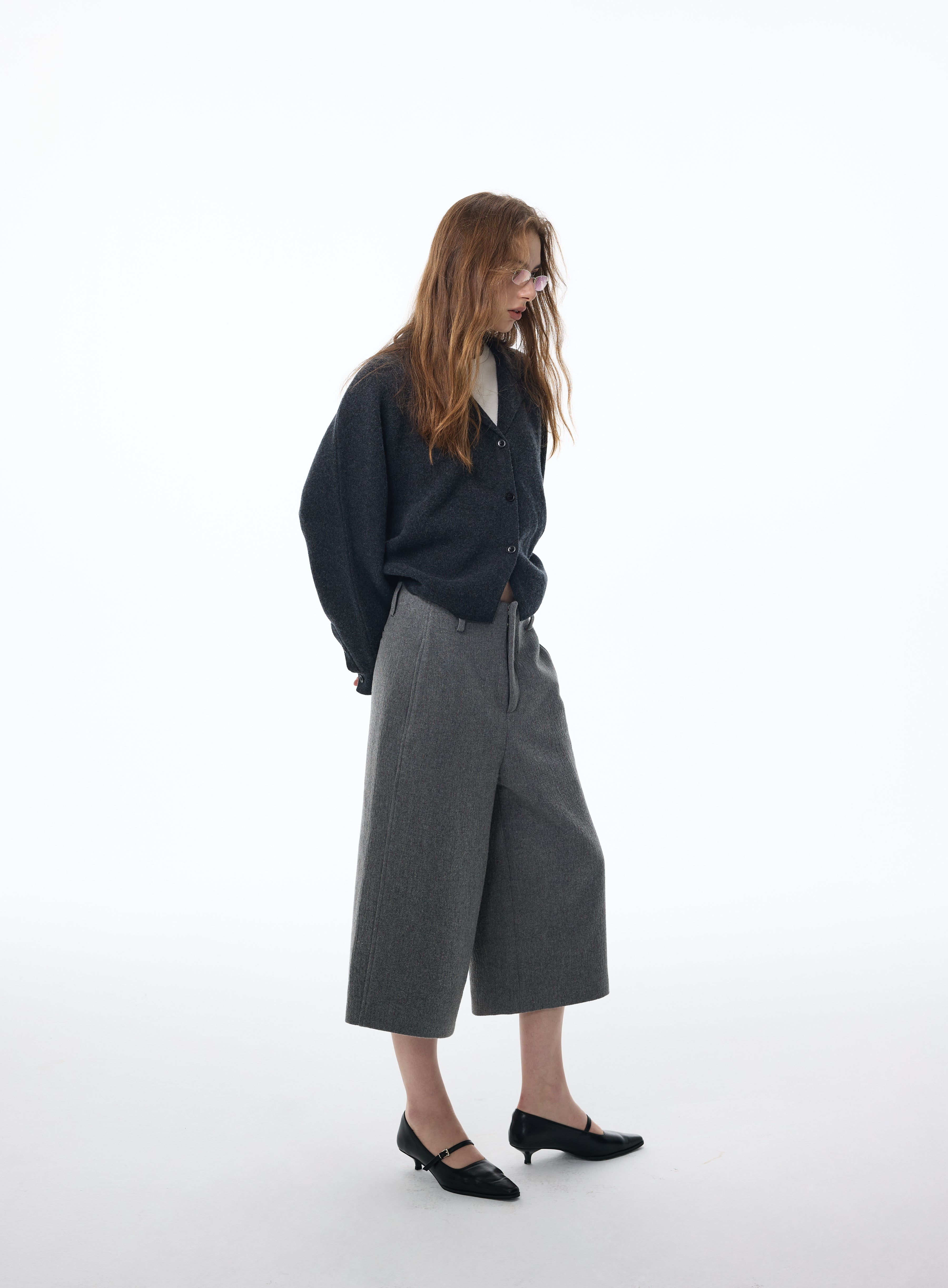 Blazer en laine à torsion élevée, cardigan en maille