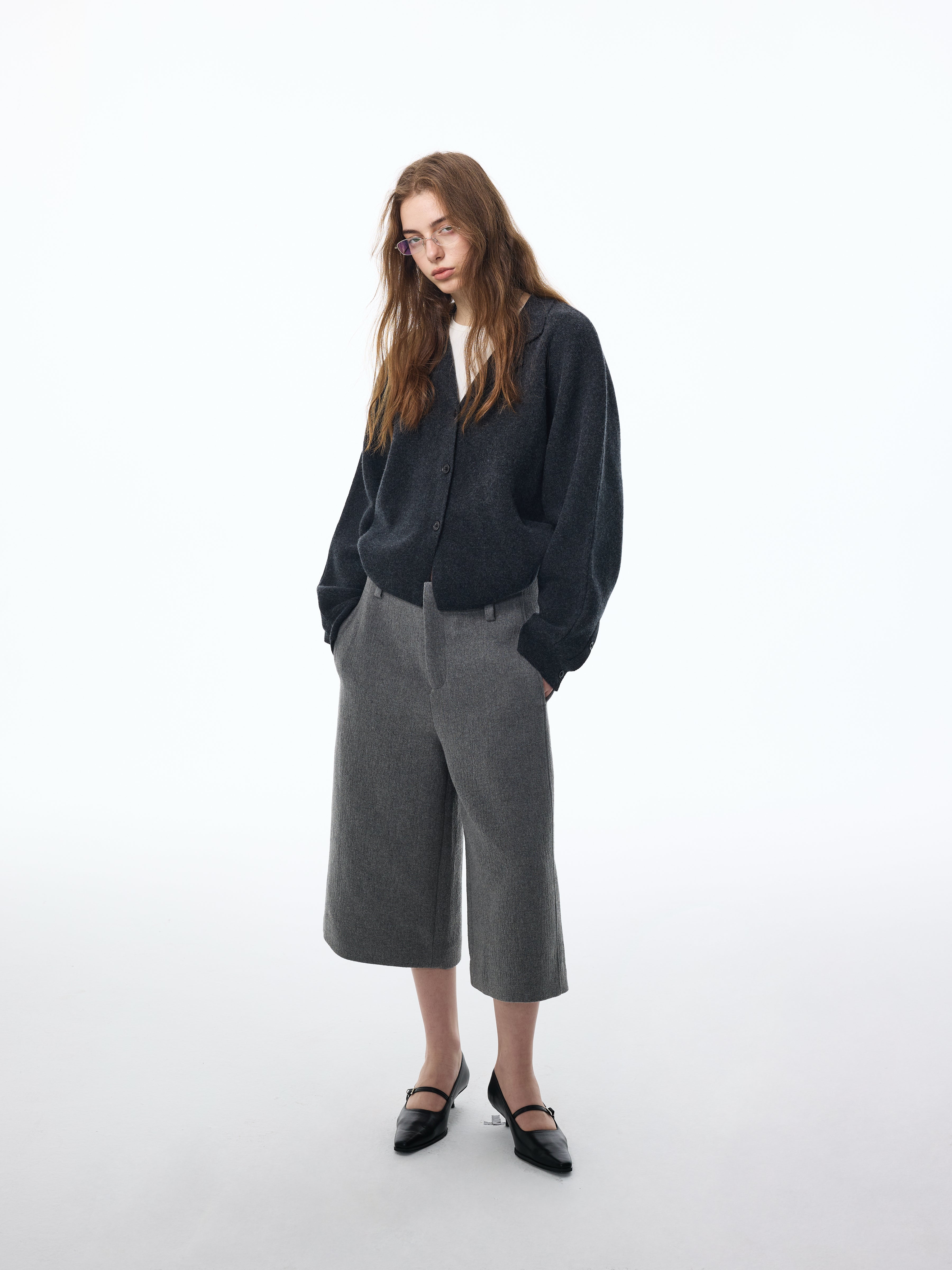 Blazer en laine à torsion élevée, cardigan en maille