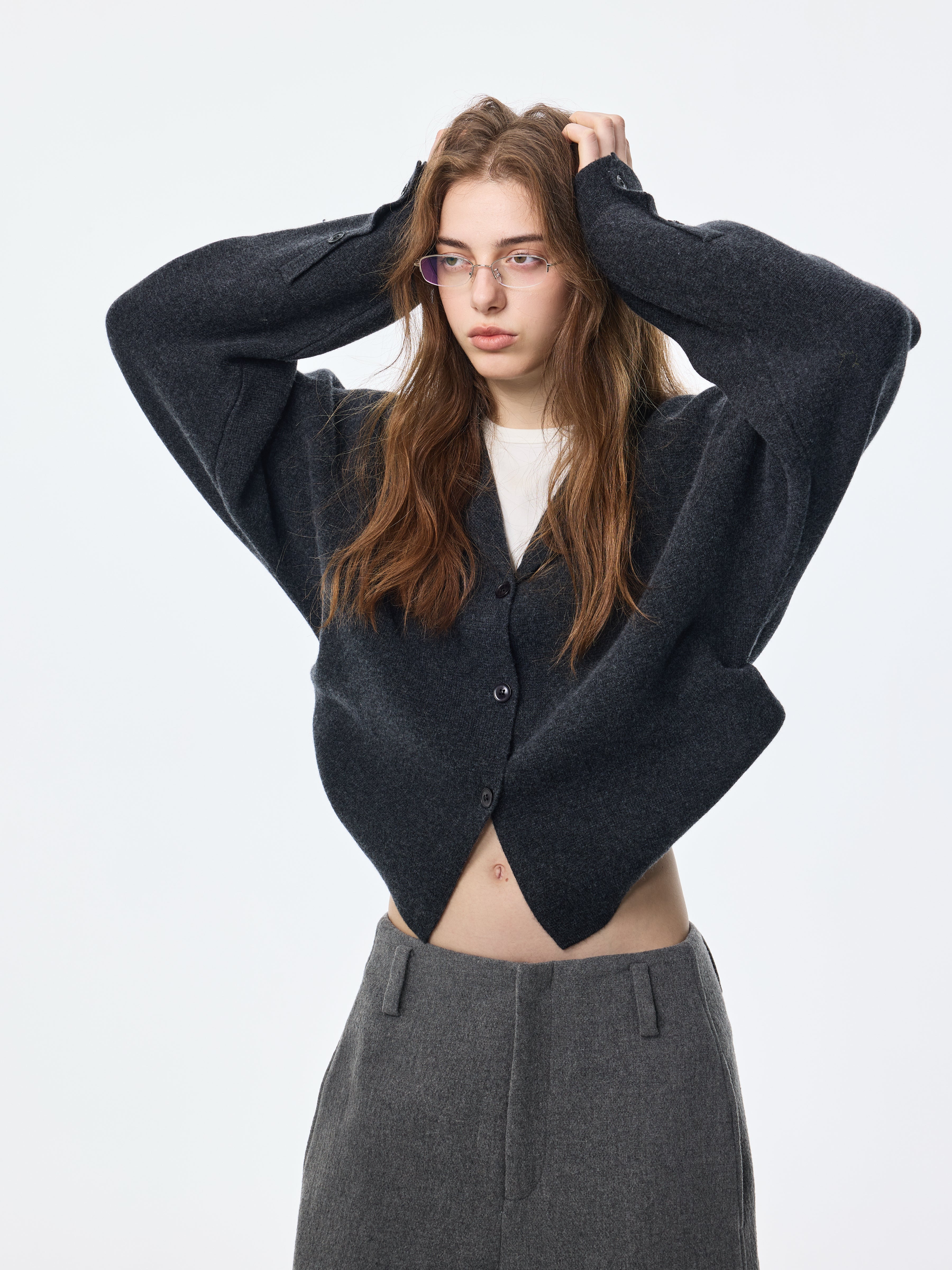 Blazer en laine à torsion élevée, cardigan en maille