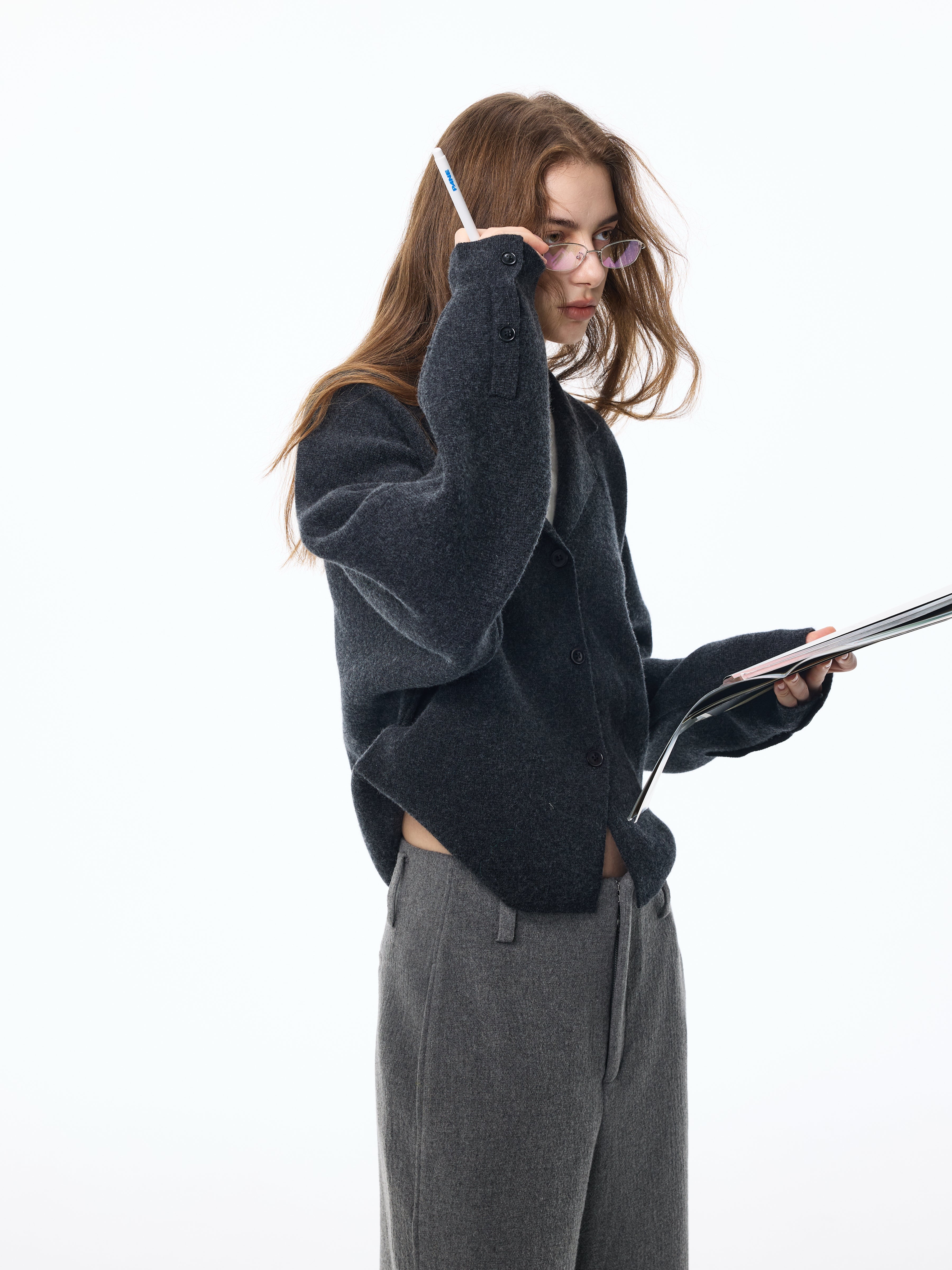 Blazer en laine à torsion élevée, cardigan en maille