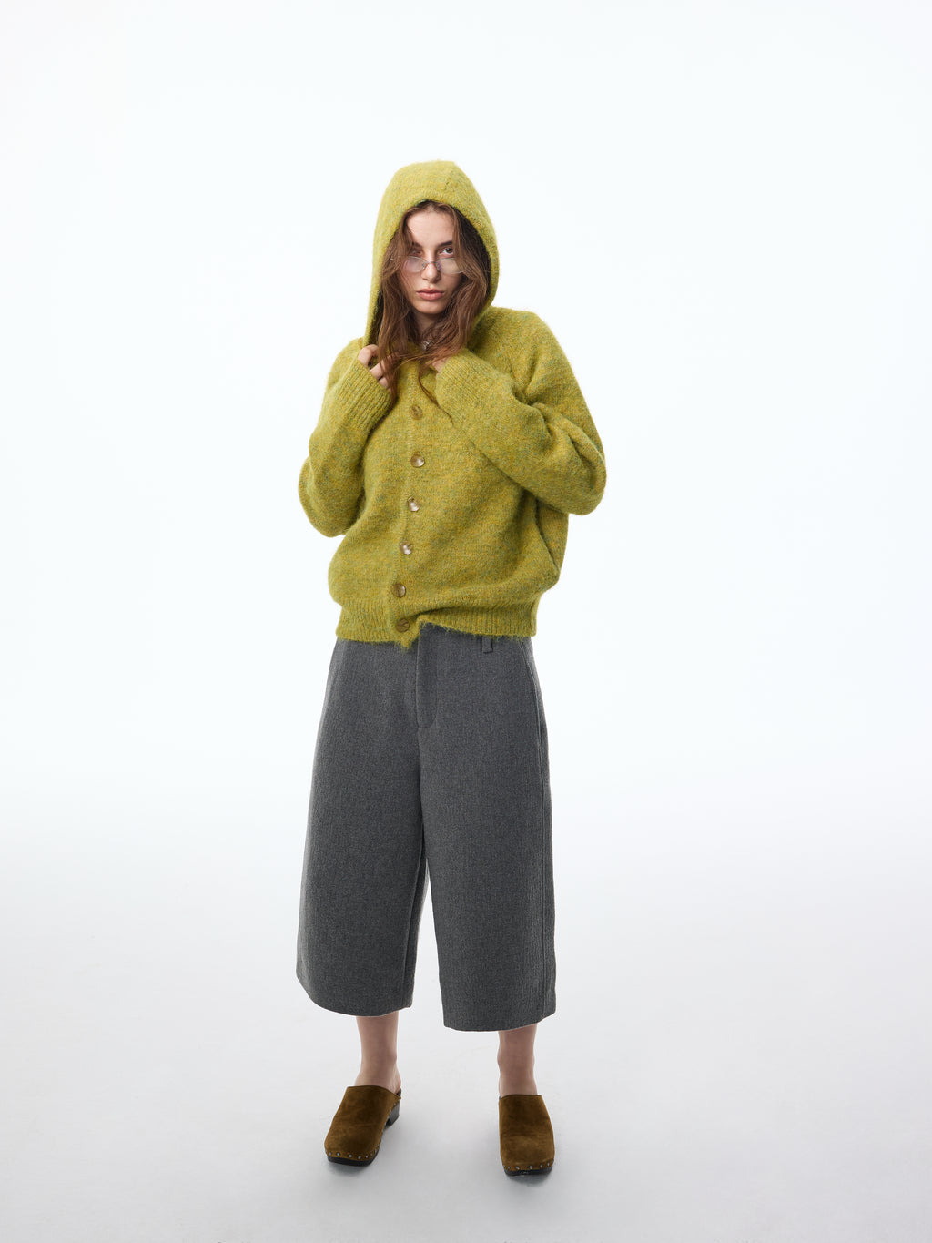 Gilet à capuche texturé en laine mélangée