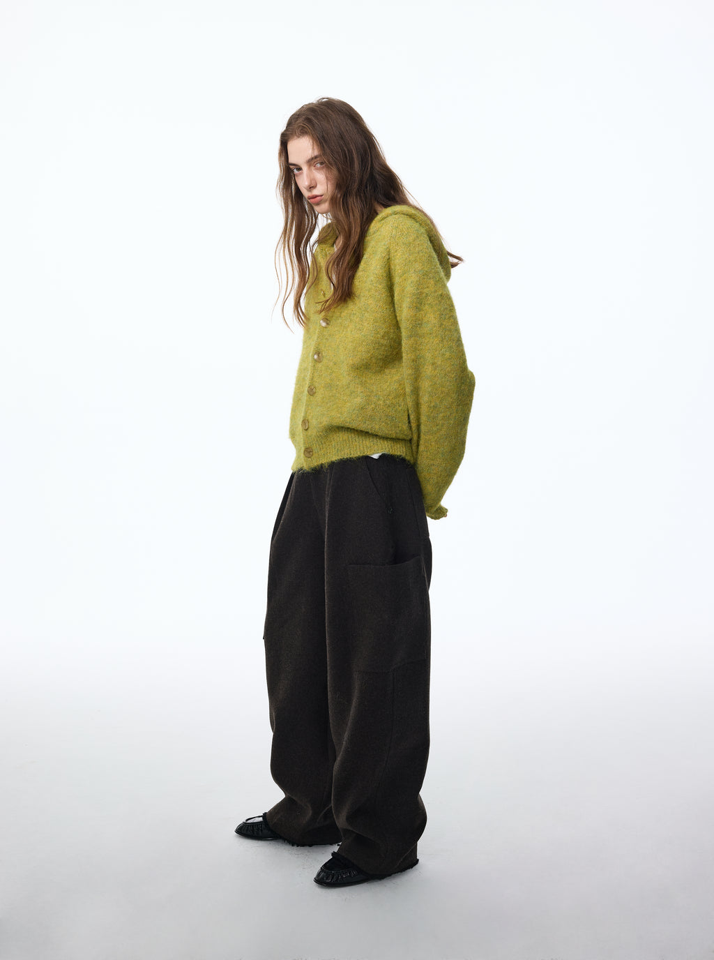 Gilet à capuche texturé en laine mélangée