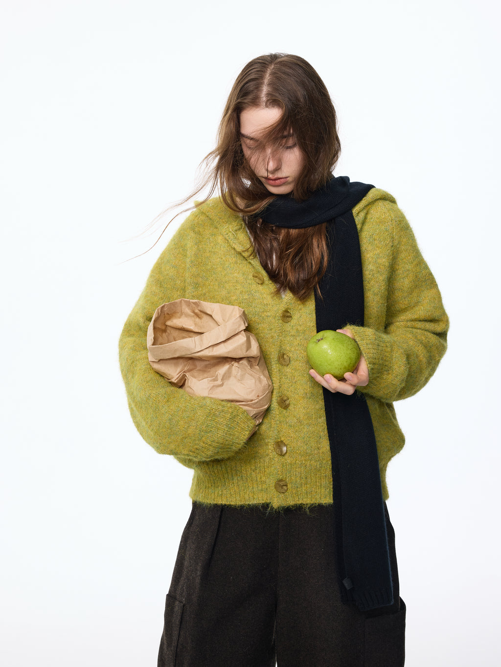 Gilet à capuche texturé en laine mélangée