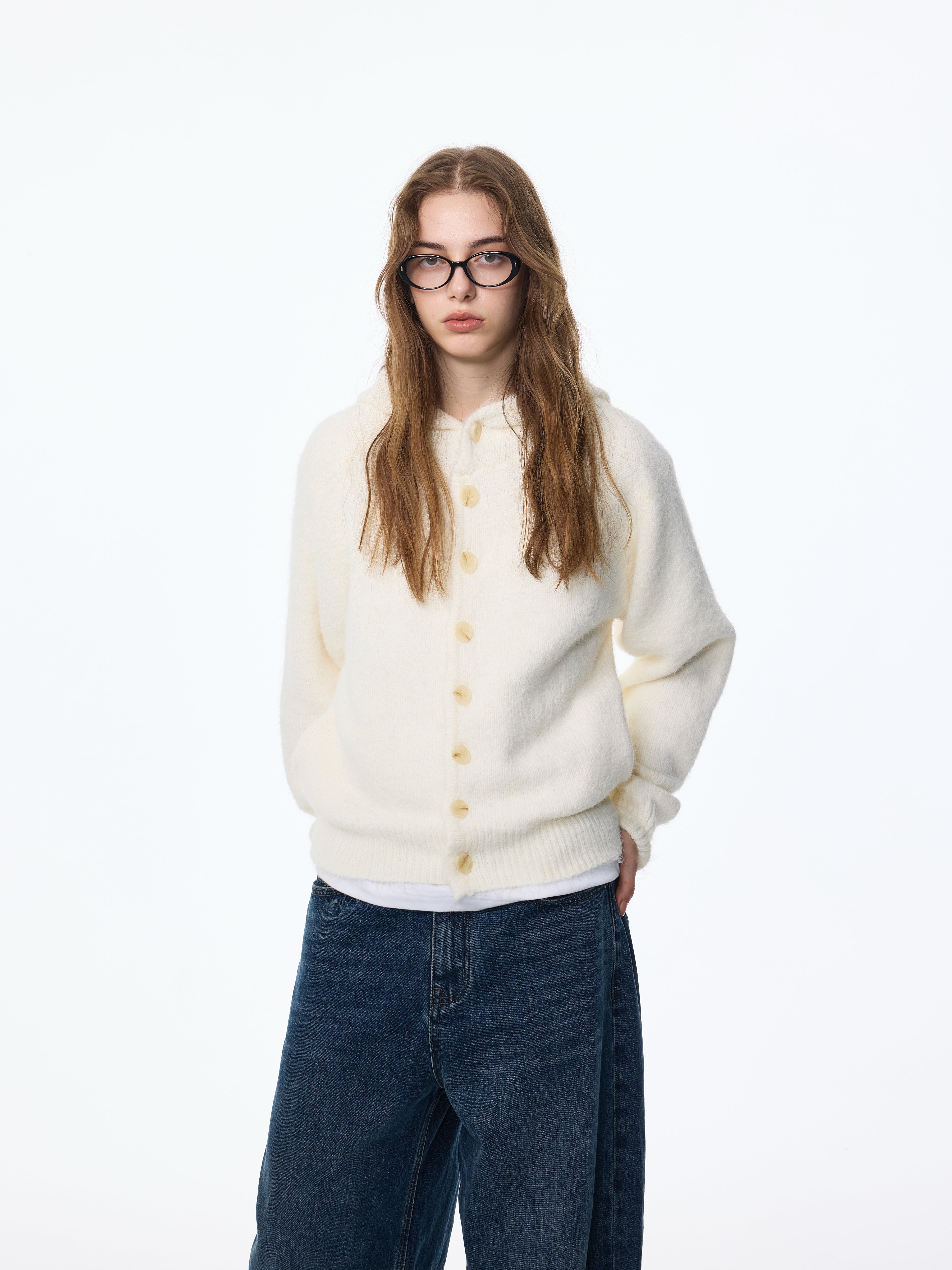 Gilet à capuche texturé en laine mélangée