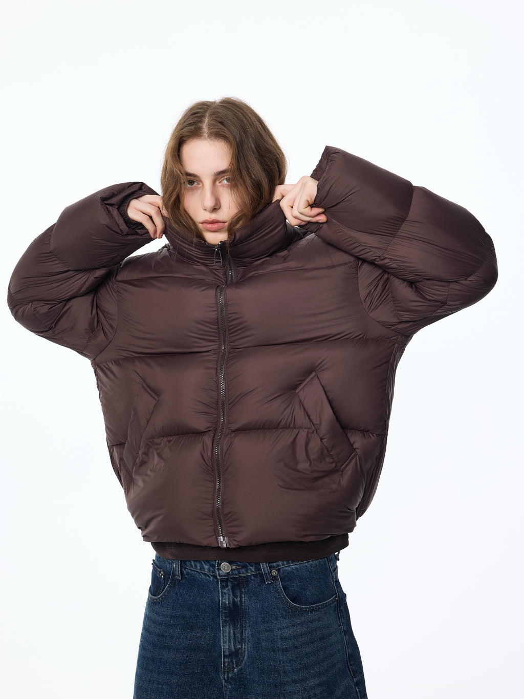 Chaqueta de plumón de ganso con cuello alto