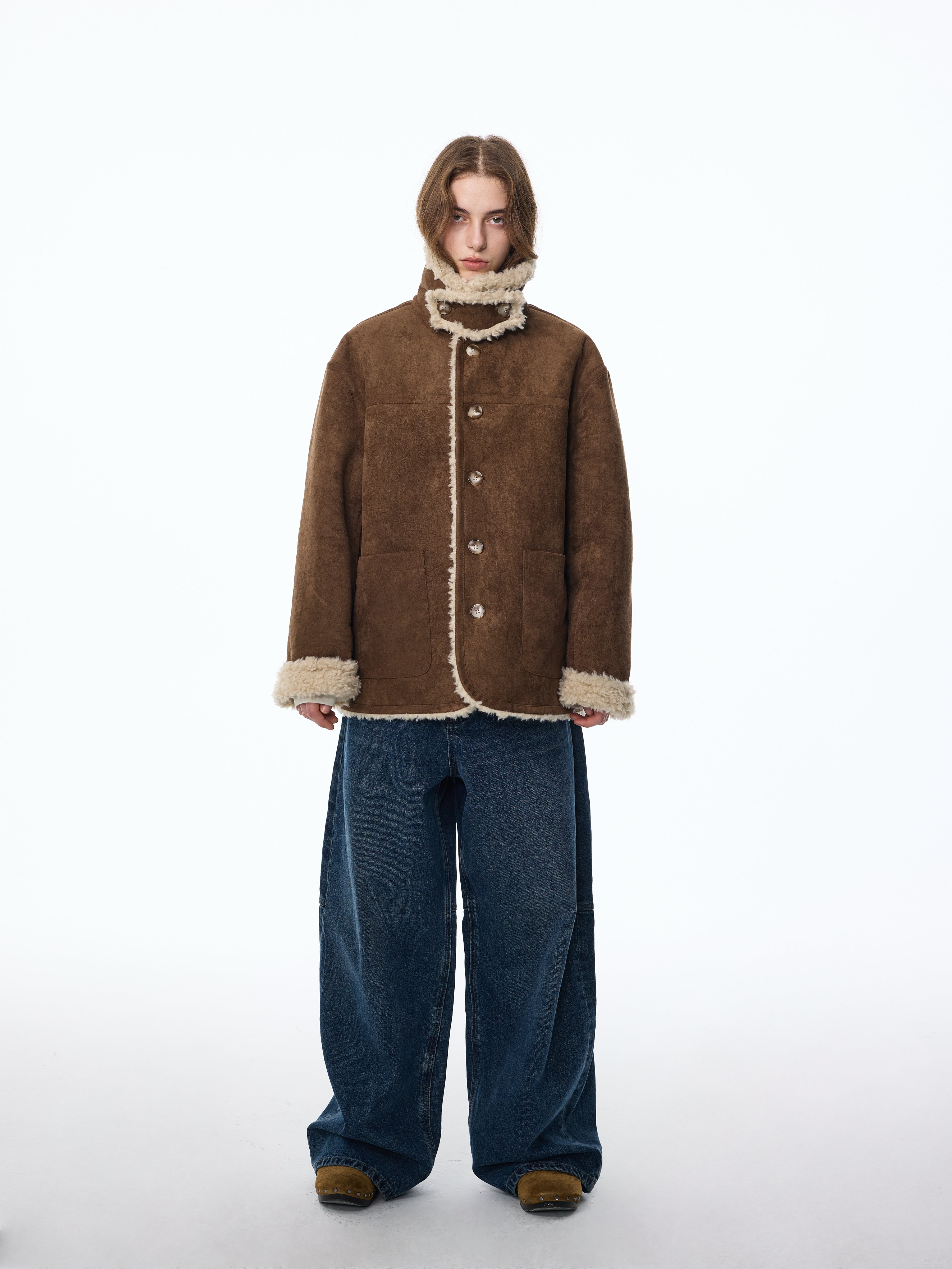 Veste réversible effet peau de mouton retournée 