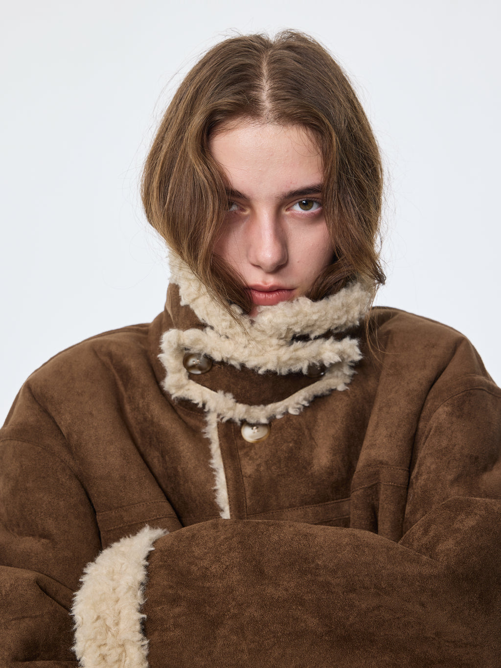 Veste réversible effet peau de mouton retournée 