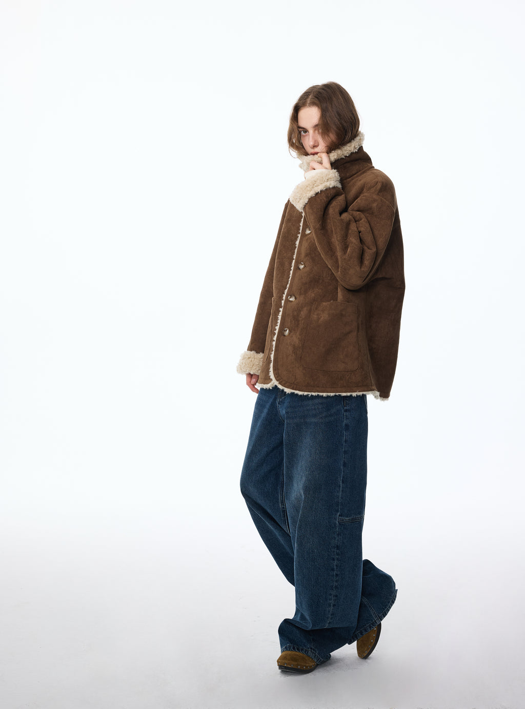 Veste réversible effet peau de mouton retournée 