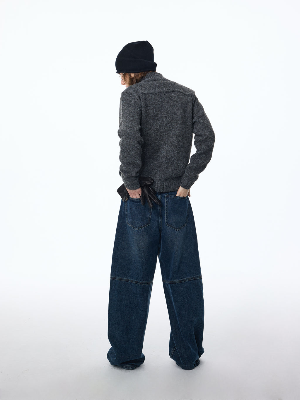High‑Collar Dual‑Zipper Knit Cardigan
