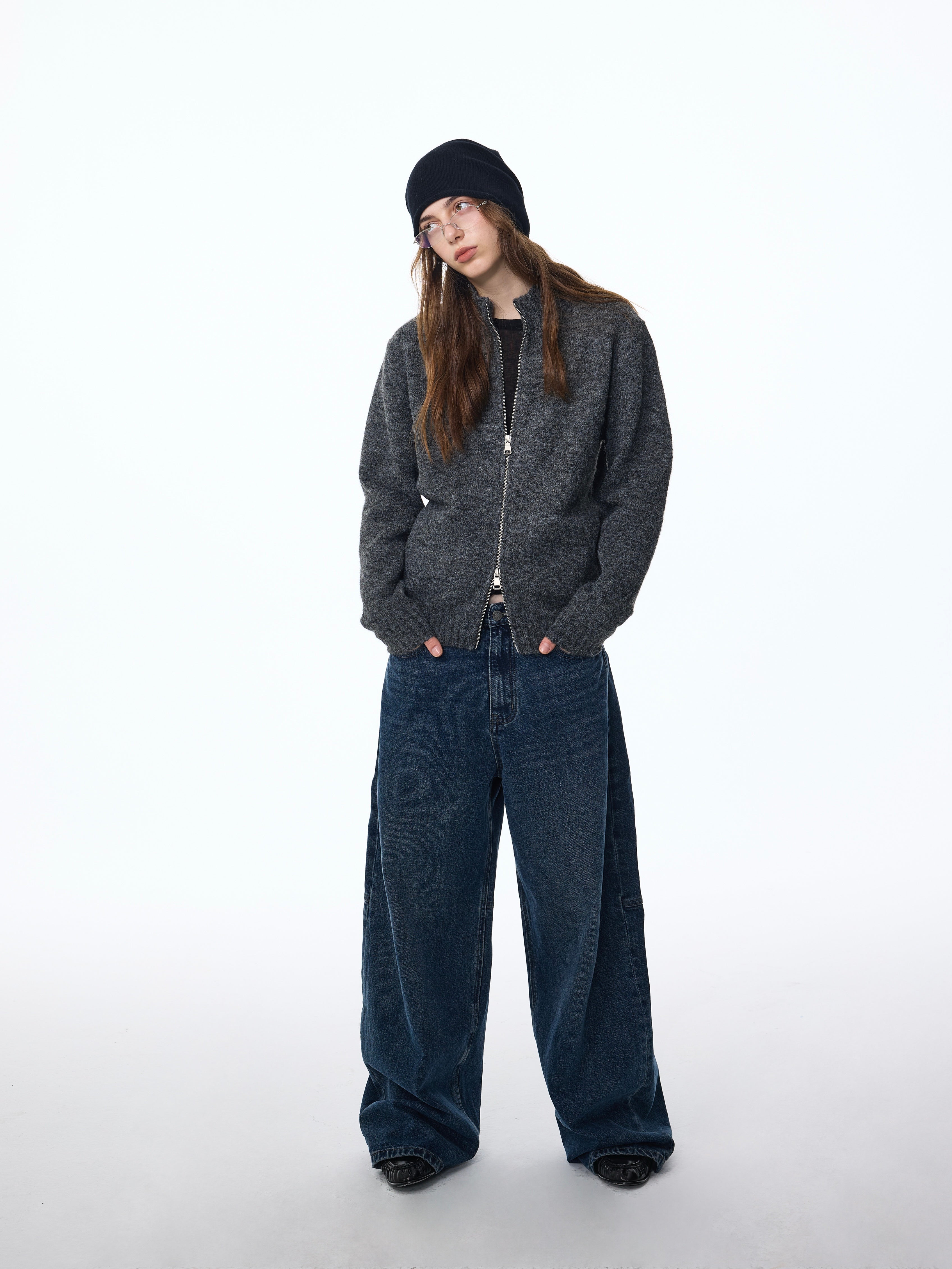 Gilet en maille à col montant et double fermeture éclair