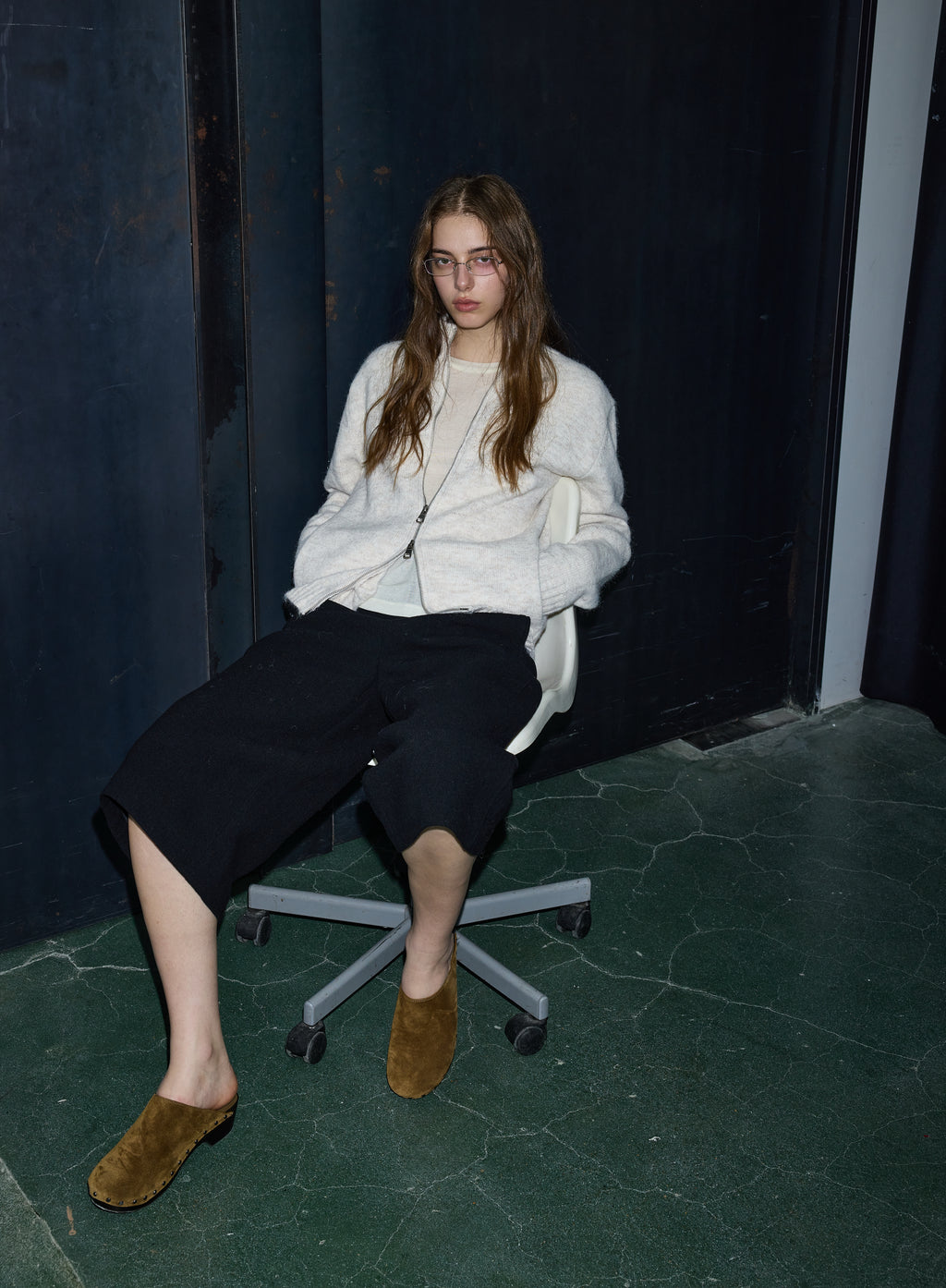 High‑Collar Dual‑Zipper Knit Cardigan