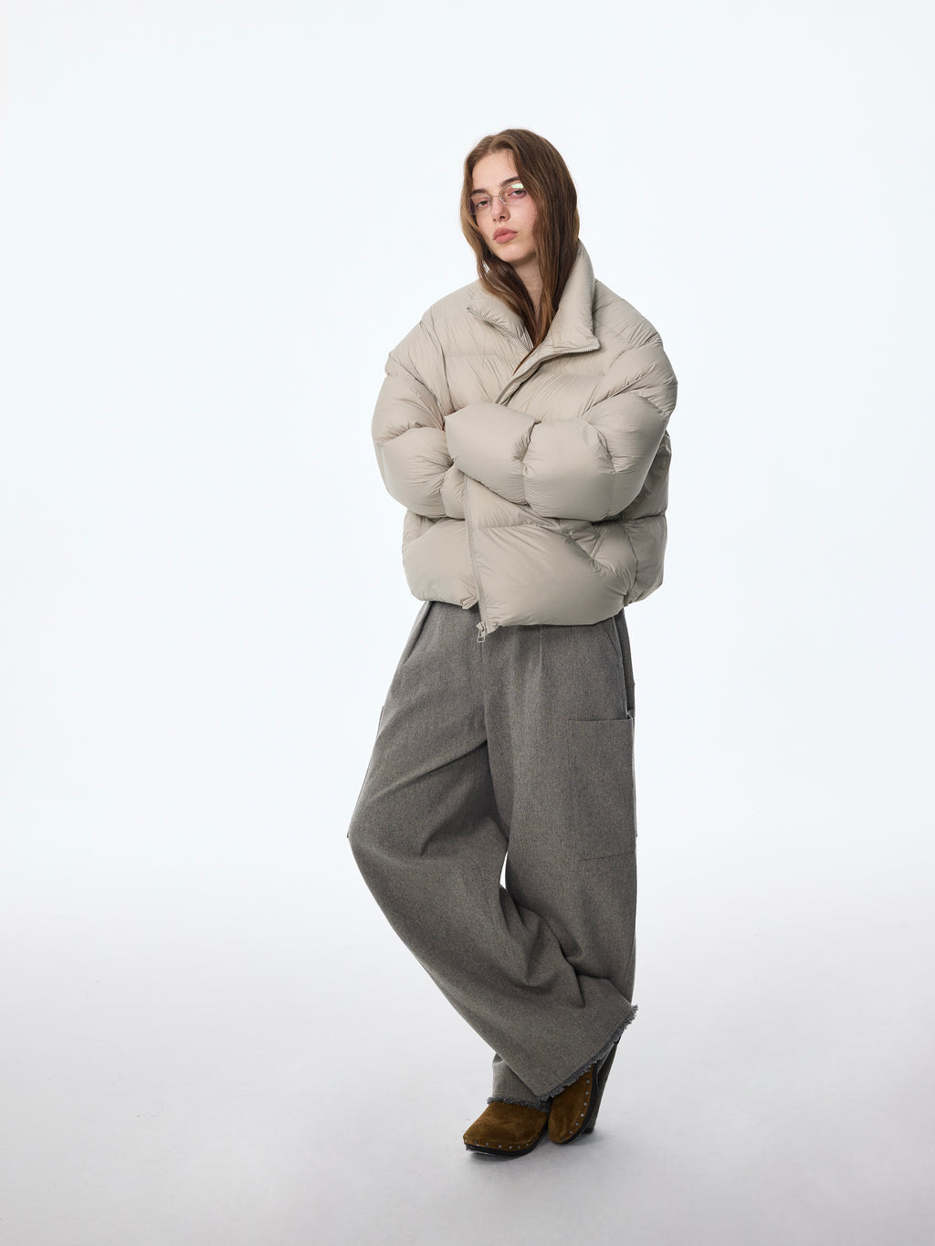 Chaqueta de plumón de ganso con cuello alto