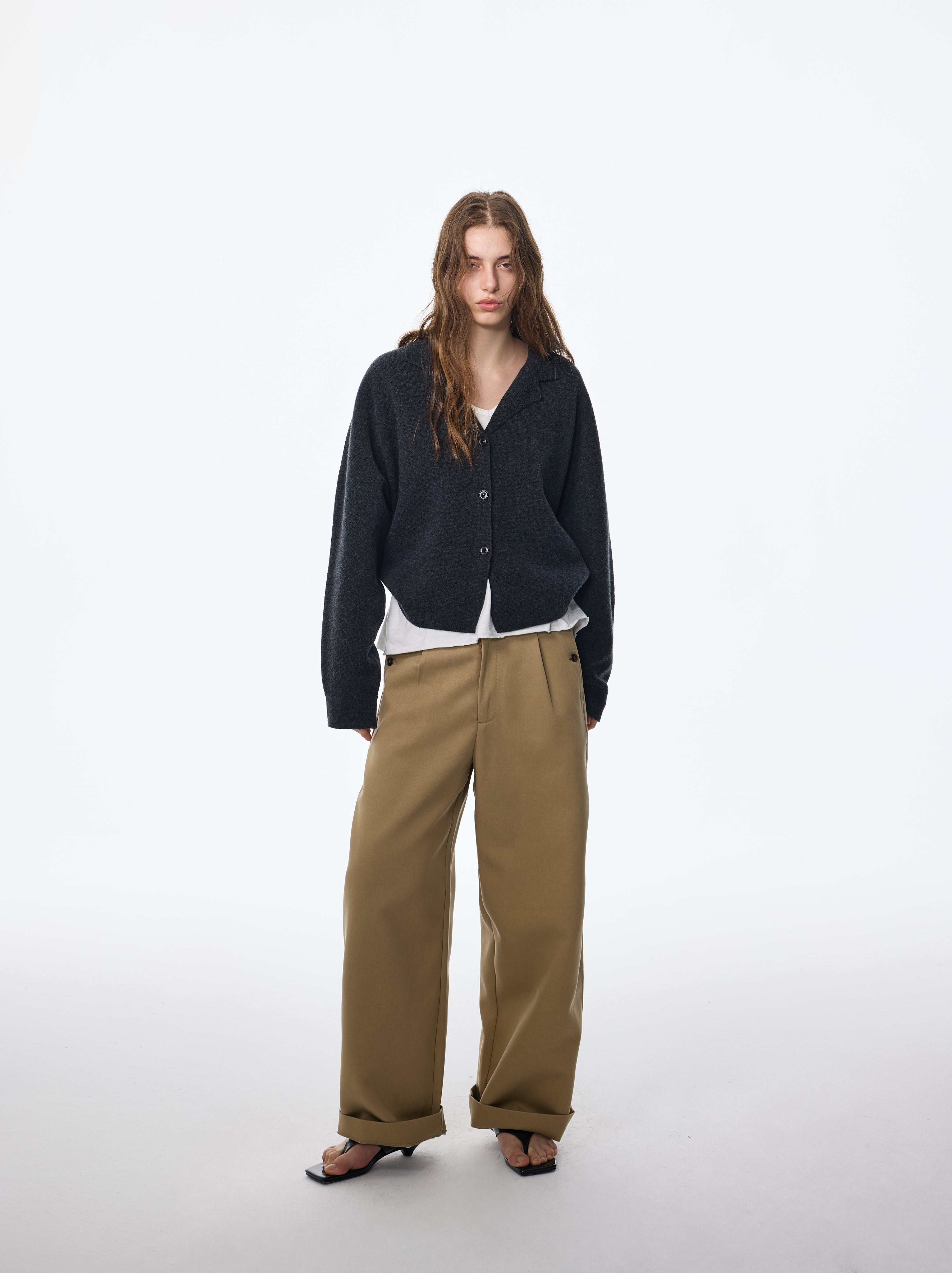 Blazer en laine à torsion élevée, cardigan en maille