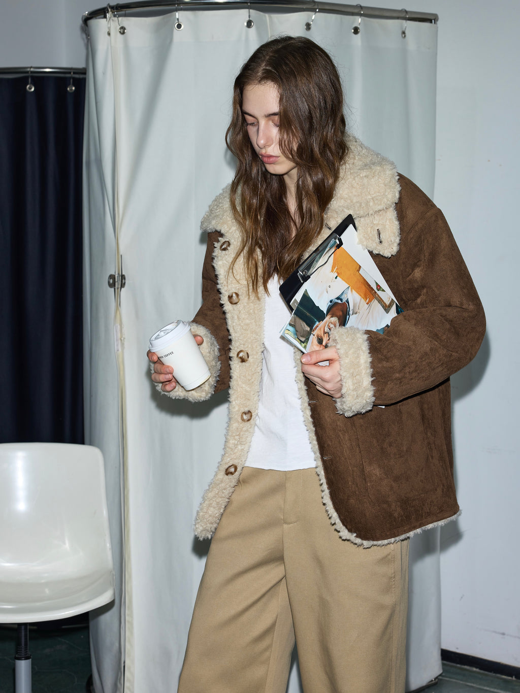 Veste réversible effet peau de mouton retournée 