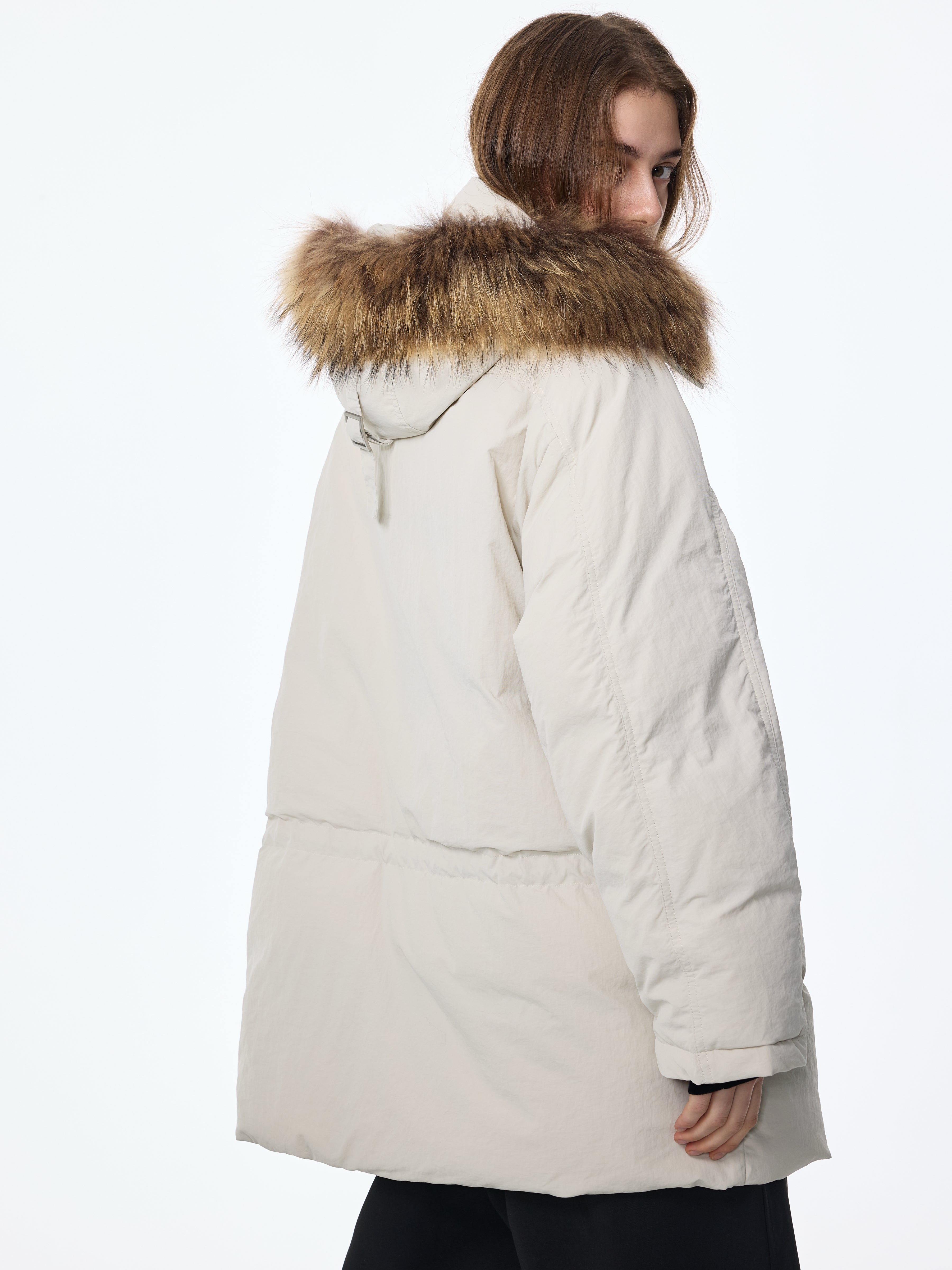 Doudoune à capuche bordée de fourrure de chien viverrin 