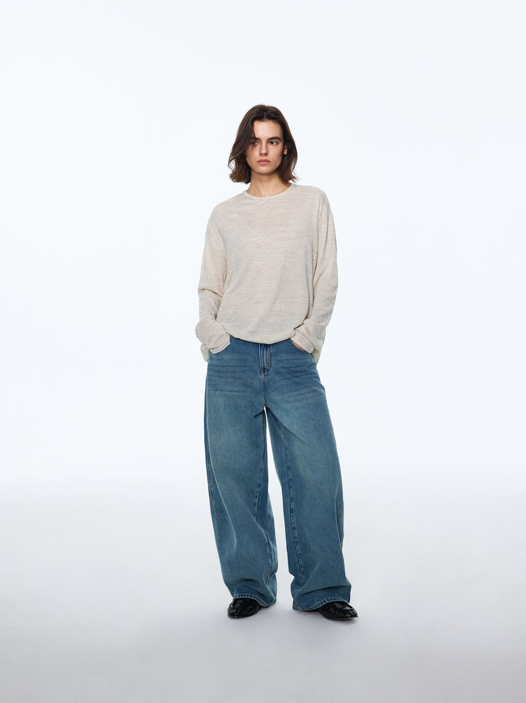 Linen-Touch Texture Melange Knit