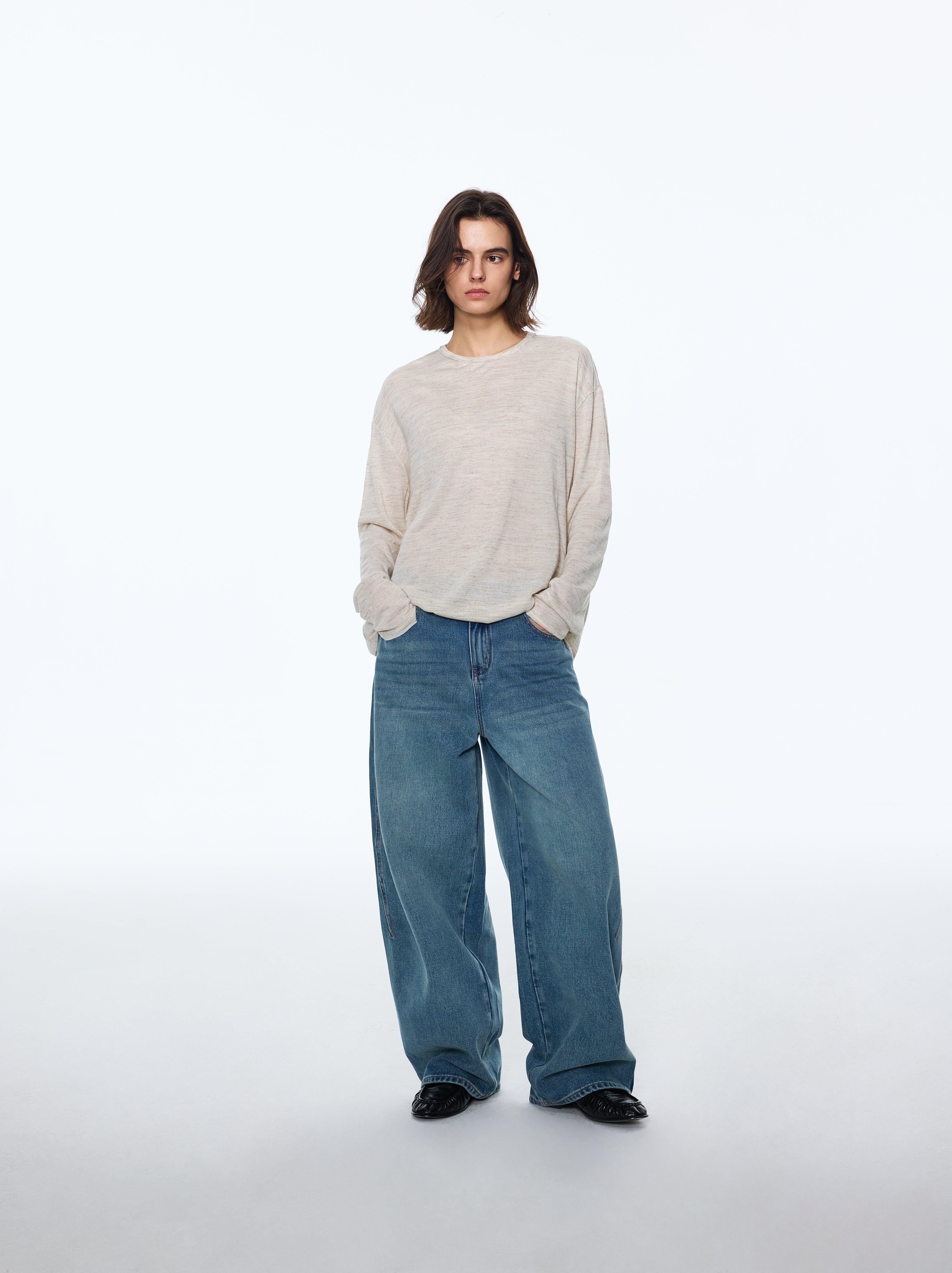 Linen-Touch Texture Melange Knit
