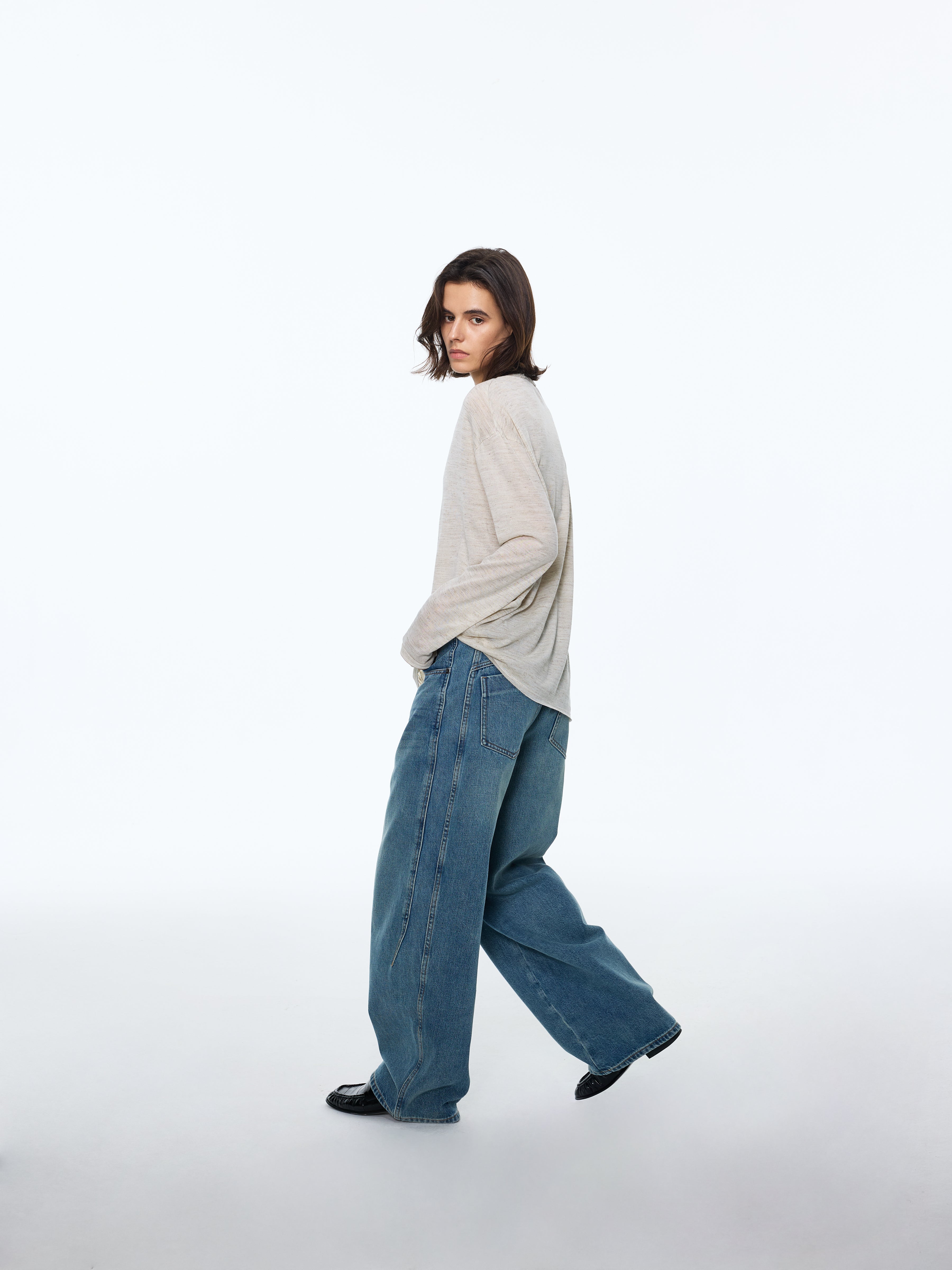 Linen-Touch Texture Melange Knit