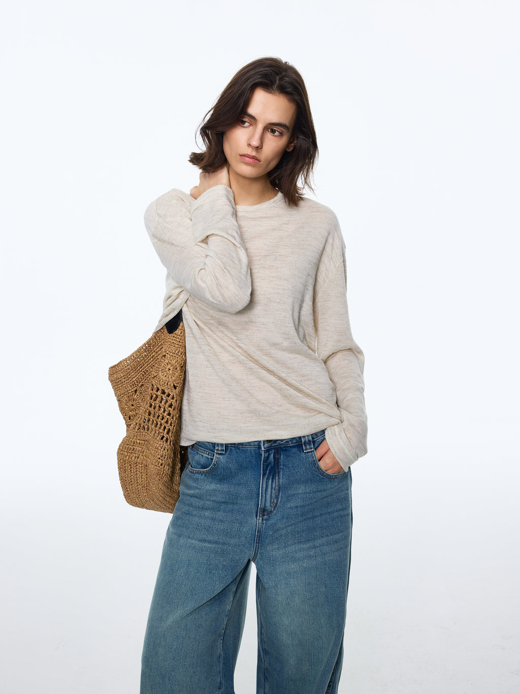 Linen-Touch Texture Melange Knit
