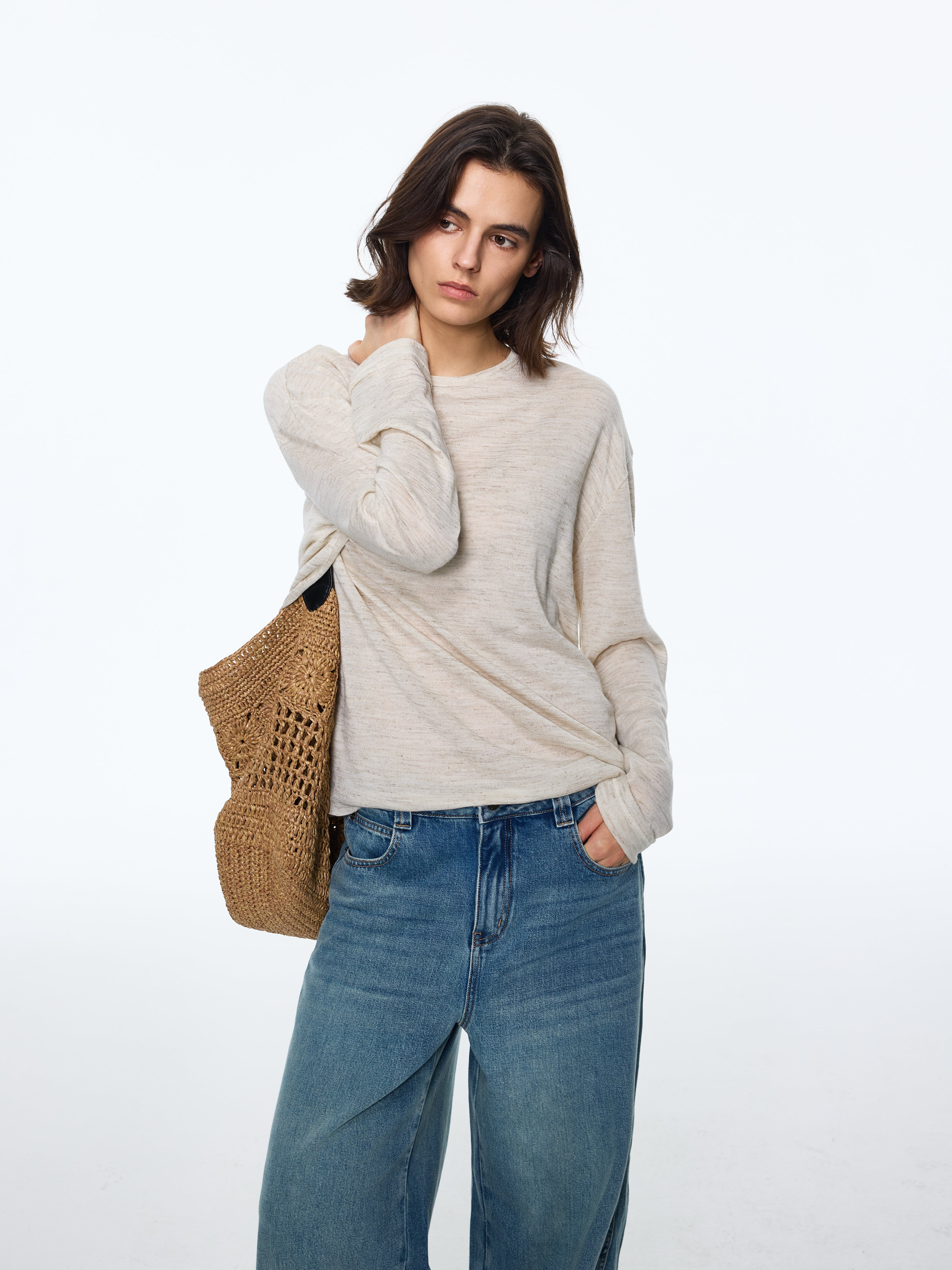 Linen-Touch Texture Melange Knit