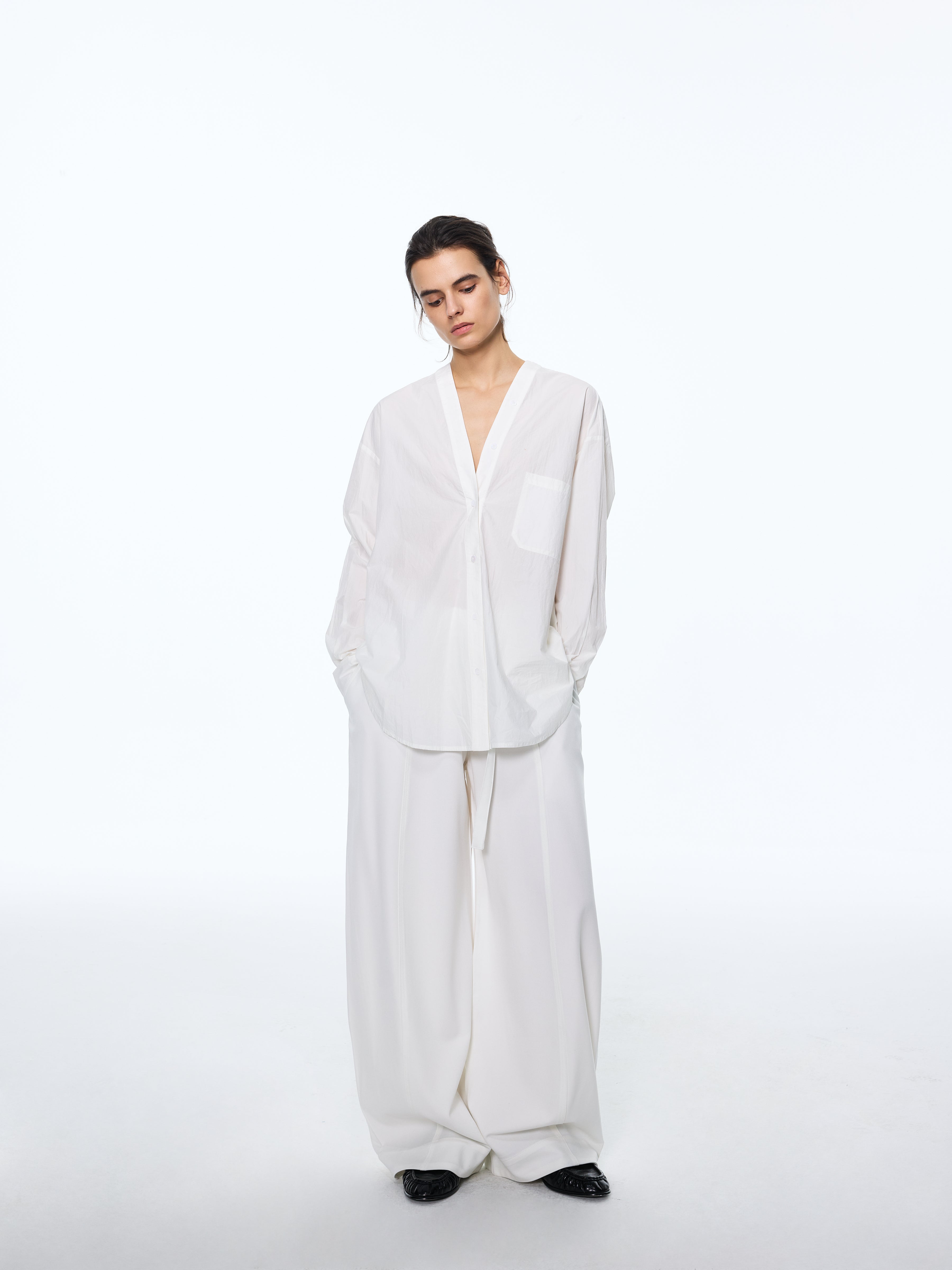 Pima Collarless Paper-Shirt